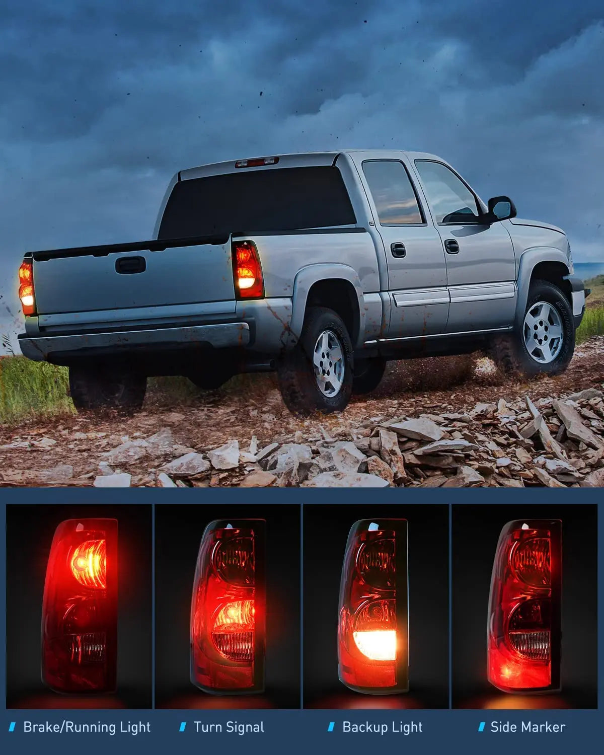 2003-2007 Chevy Silverado 1500/1500HD/2500/2500HD/3500 Tail Light Assembly - Left & Right Side Replacement for Classic Models - Perfect for Night Driving & Enhanced Vehicle Safety