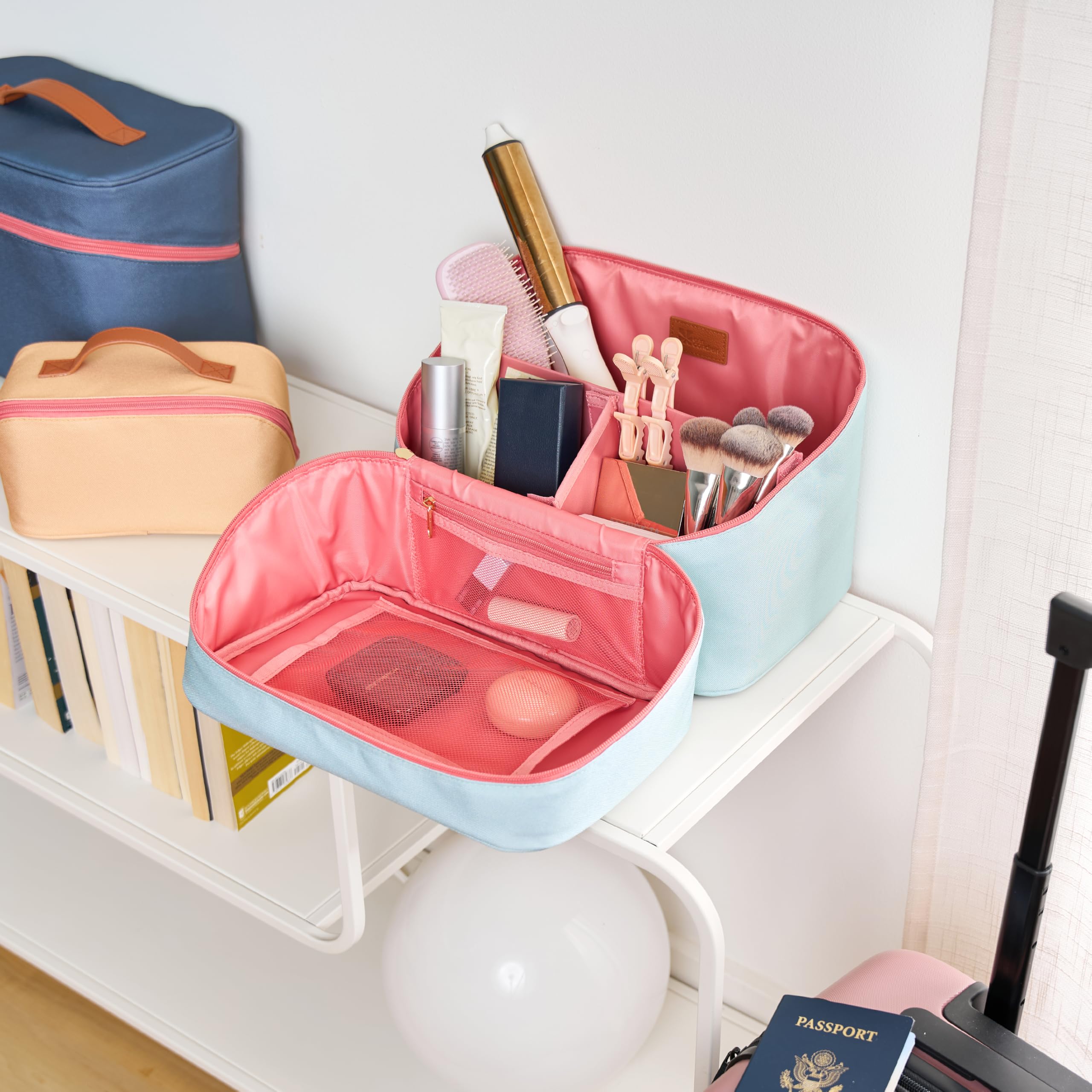 Erin Condren Large Organizer Case - Stylish Sea Glass Multi-Purpose Travel Bag with Removable Dividers & Vegan Leather Handle | Perfect for Toiletries, Makeup, Jewelry Storage | Ideal for Travel, Home Organization & Daily Essentials