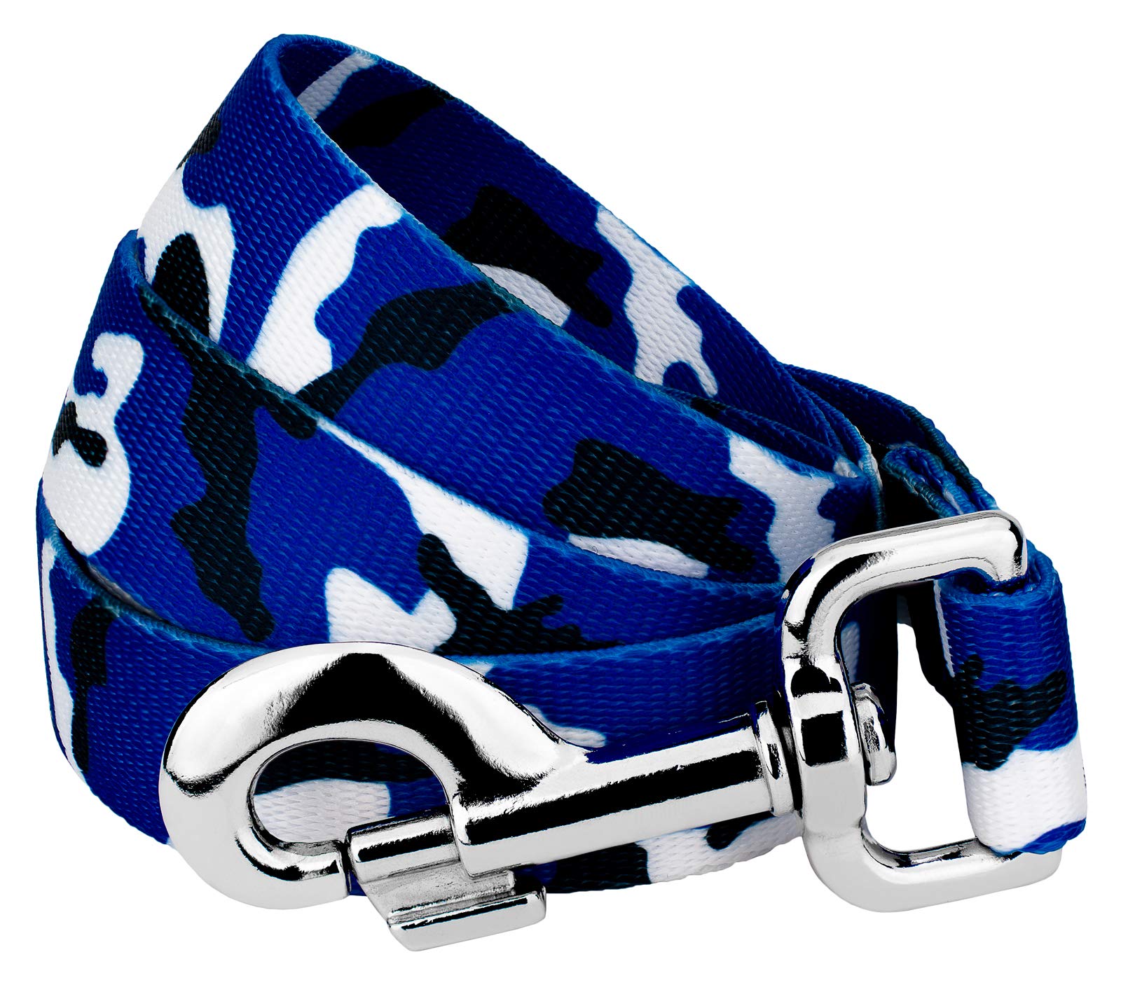 Royal Blue & White Camo Dog Leash - 6ft Durable Nylon Pet Lead with Reflective Stitching (1/2
