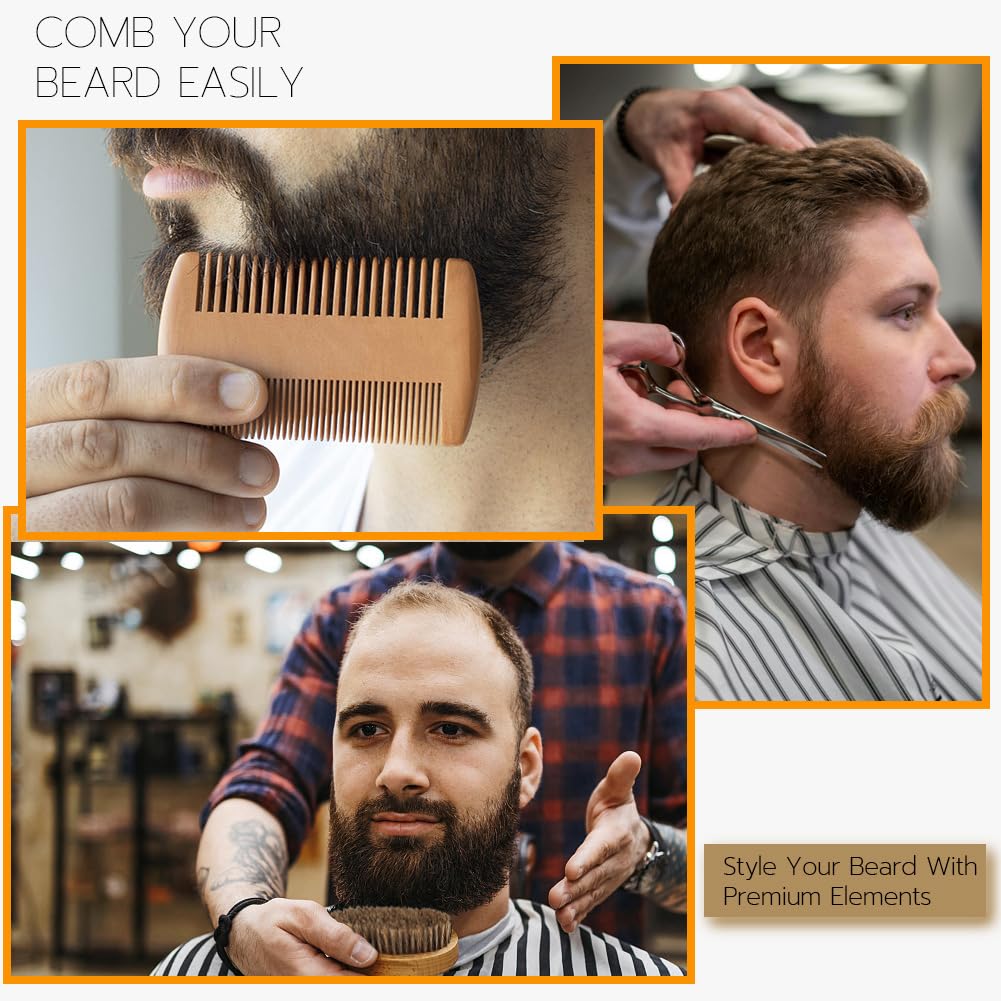 Premium Beard Grooming Kit for Men - Boar Bristle Brush, Bamboo Comb & Mustache Scissors Set | Beard Straightener, Softener & Styling Tools | Perfect for Daily Care, Travel & Gifts