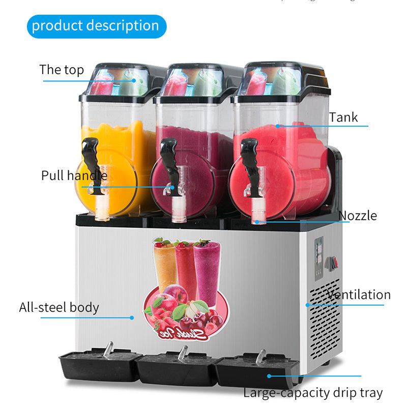 110V Commercial Slushy Machine 45L 3-Tank Stainless Steel Margarita Frozen Drink Maker with Powerful Compressor - 1100W High Efficiency Cooling for Supermarkets, Cafes, Restaurants & Bars - Perfect for Summer Parties, Poolside Events and Refreshment Stands