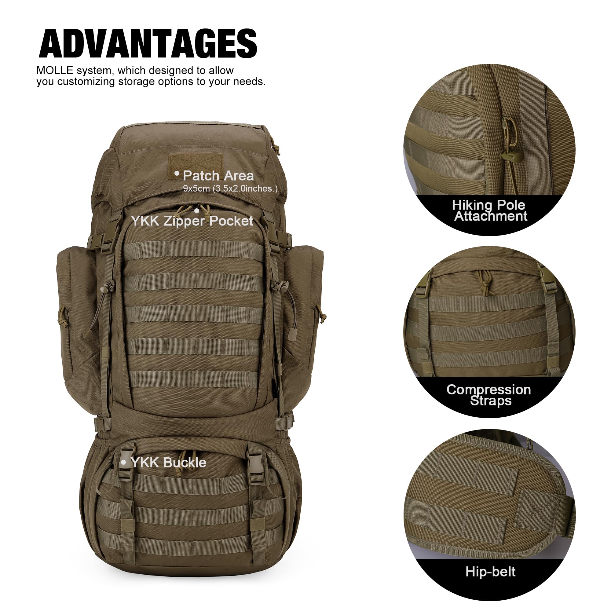 Mardingtop 60L Military Tactical Backpack - Waterproof Hiking Camping Hunting Rucksack with Rain Cover - Perfect for Outdoor Adventures, Travel & Survival Gear