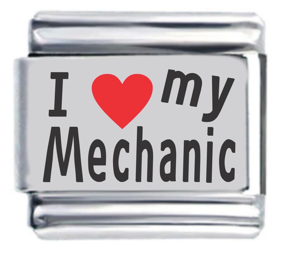 I Heart My Mechanic Red Heart Laser Italian Charm Bracelet - Perfect Gift for Car Lovers & Mechanics - Valentine's Day, Anniversary or Appreciation Present