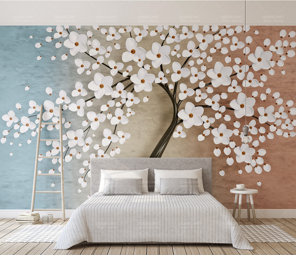 White Flowers Tree Wallpaper Murals - Elegant Peel and Stick Wallpaper for Living Room, Bedroom, Nursery | Perfect for Home Decor, Accent Walls & Interior Design