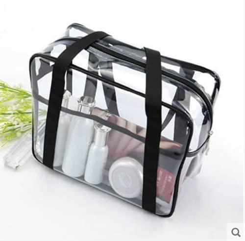 Clear Transparent Tote Bag - Waterproof Cosmetic & Toiletry Organizer - Lightweight Beach Bag for Travel, Gym, Pool & Shopping (Black)