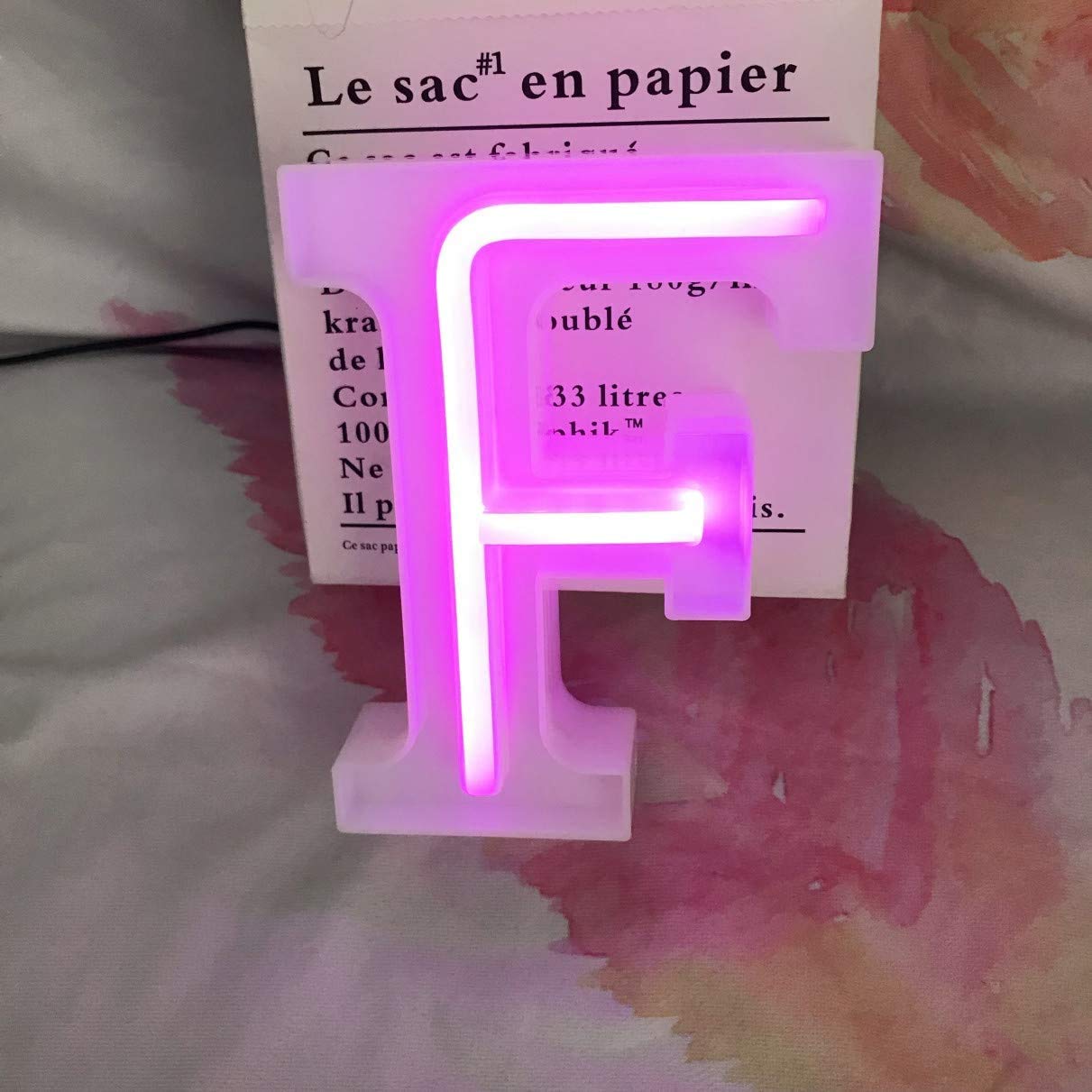 LED Neon Letter Lights - Pink Battery/USB Powered Light Up Marquee Signs for Home Decor, Parties & Weddings (Letter F)