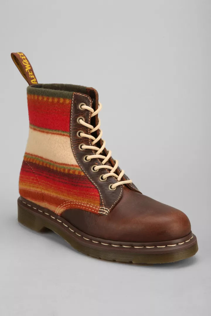 Dr. Martens 1460 Tan & Beige Pendleton Harvest Stripe Santa Fe Boots - Vintage Style Lace-Up Ankle Boots for Women, Fall & Winter Fashion, Casual & Outdoor Wear