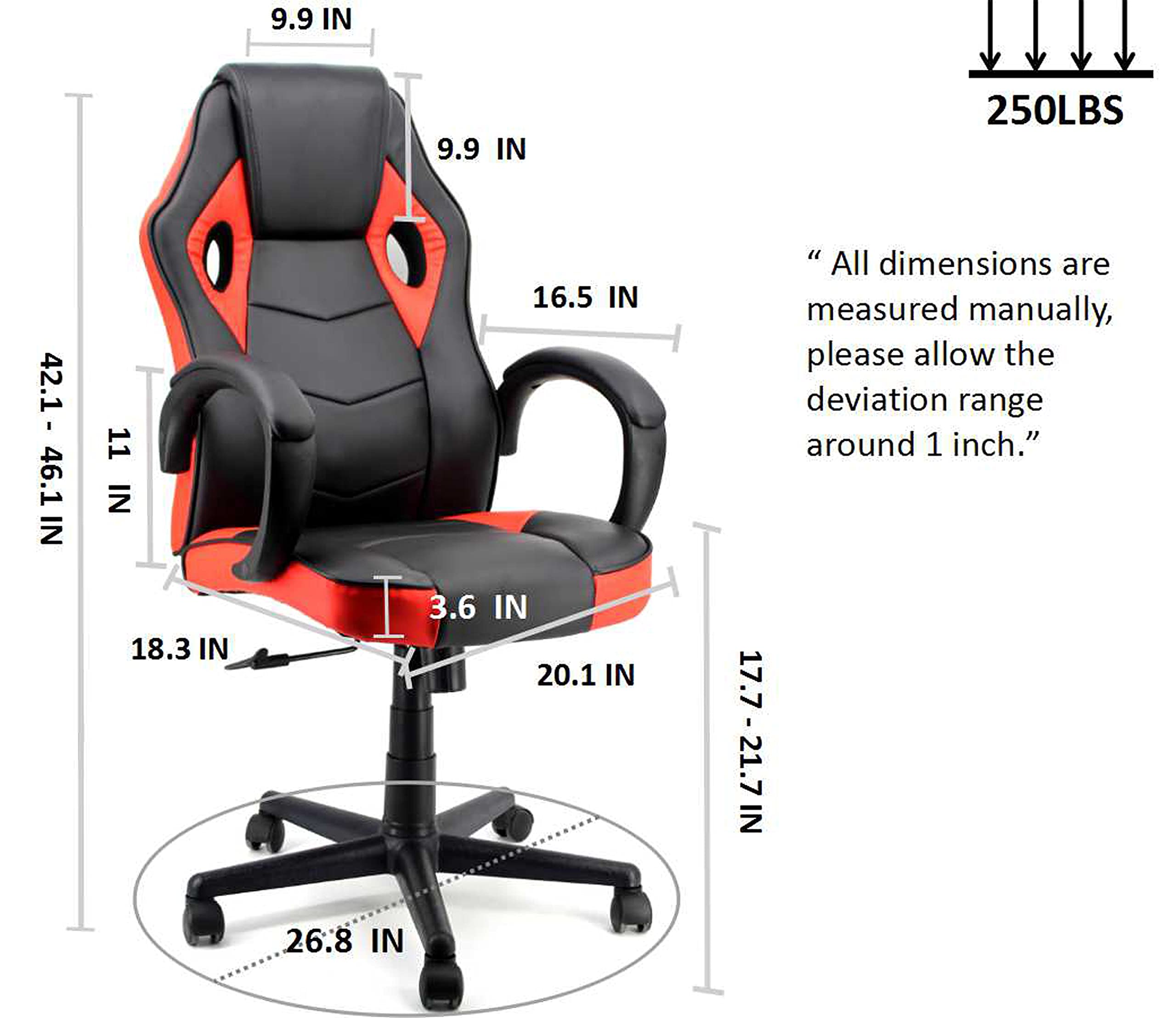 Premium Gaming Chair - Ergonomic Racing Style Office Chair with Padded Armrests & Bonded Leather - Red | Perfect for PC, Console Gaming & Home Office Setup