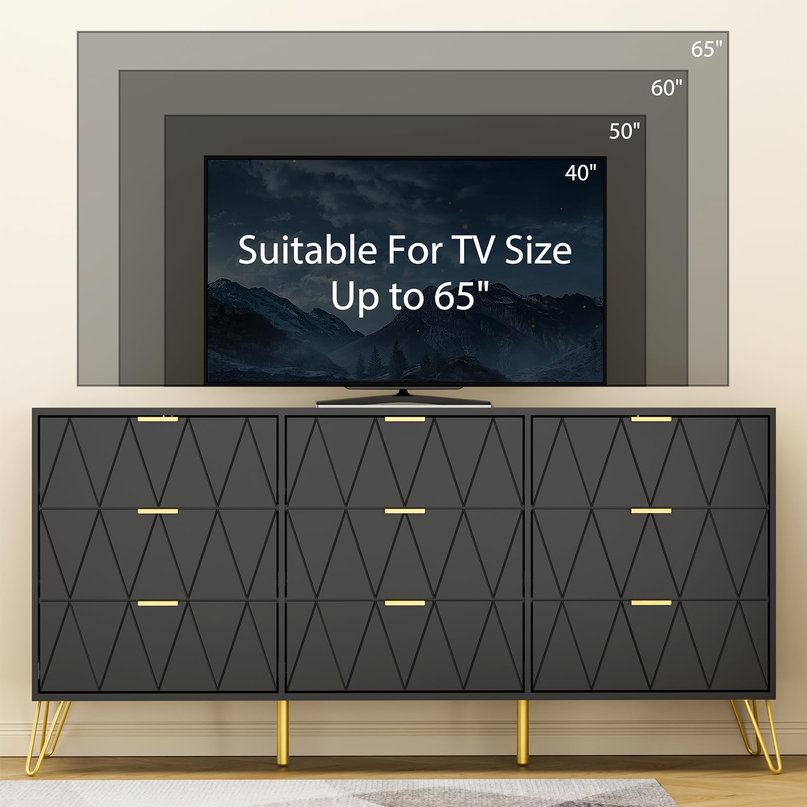 Anbuy 3-Piece Bedroom Furniture Set - 9-Drawer Dresser & 2 Nightstands with 2 Drawers Each, Modern Bedroom Storage Combo in Black - Perfect for Master Bedroom, Guest Room or Apartment Decor