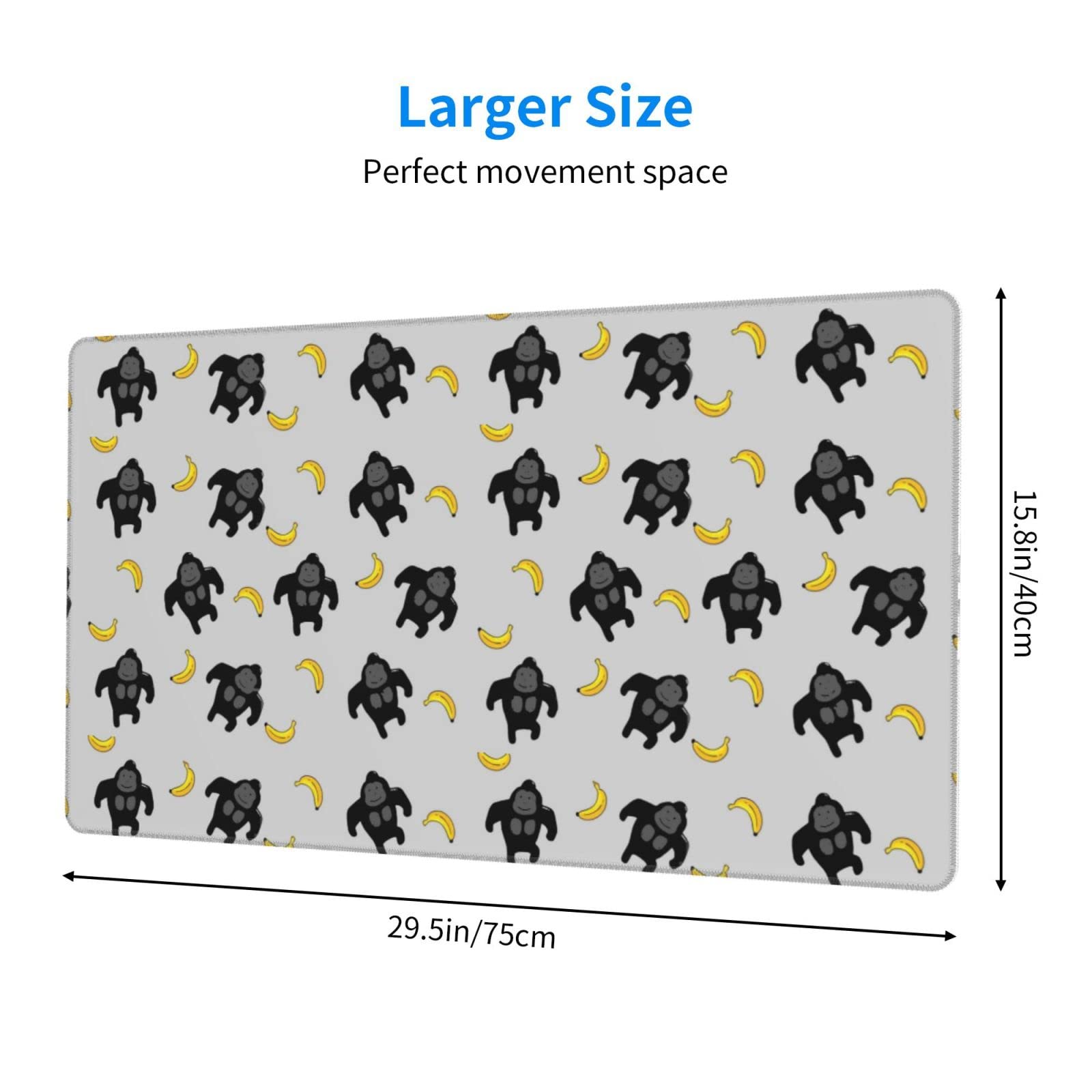 Cute Monkey Mouse Pad - Large Extended Rectangle Rubber Desk Mat (29.5x16 inches) for Keyboard & Mouse - Perfect for Office, Gaming & Home Workspace Setup