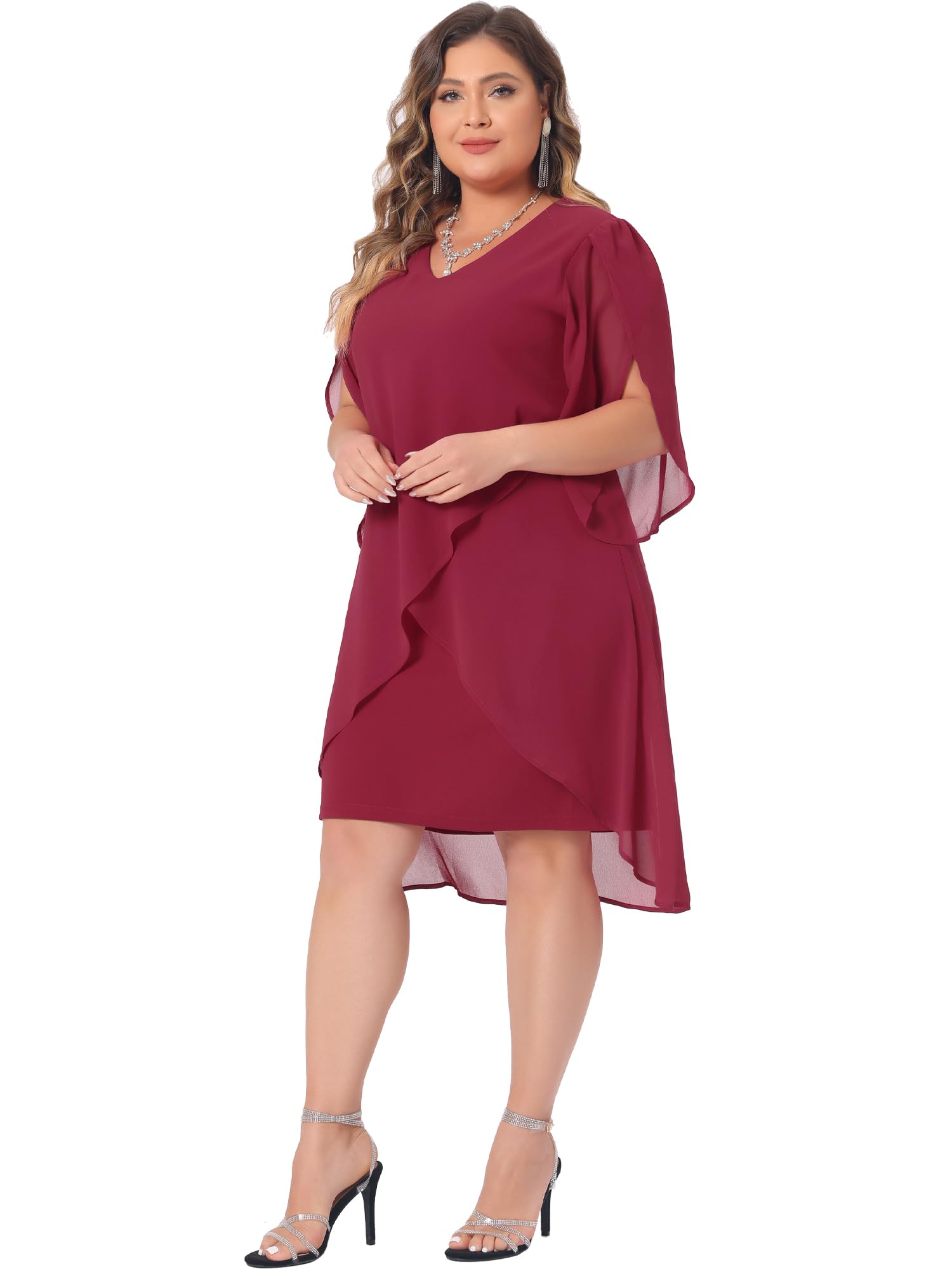 Agnes Orinda Plus Size Chiffon Cocktail Dress for Women - Elegant Mesh Overlay Short Dress for Wedding Guest & Party 2024 | Perfect for Evening Events, Bridal Showers & Special Occasions