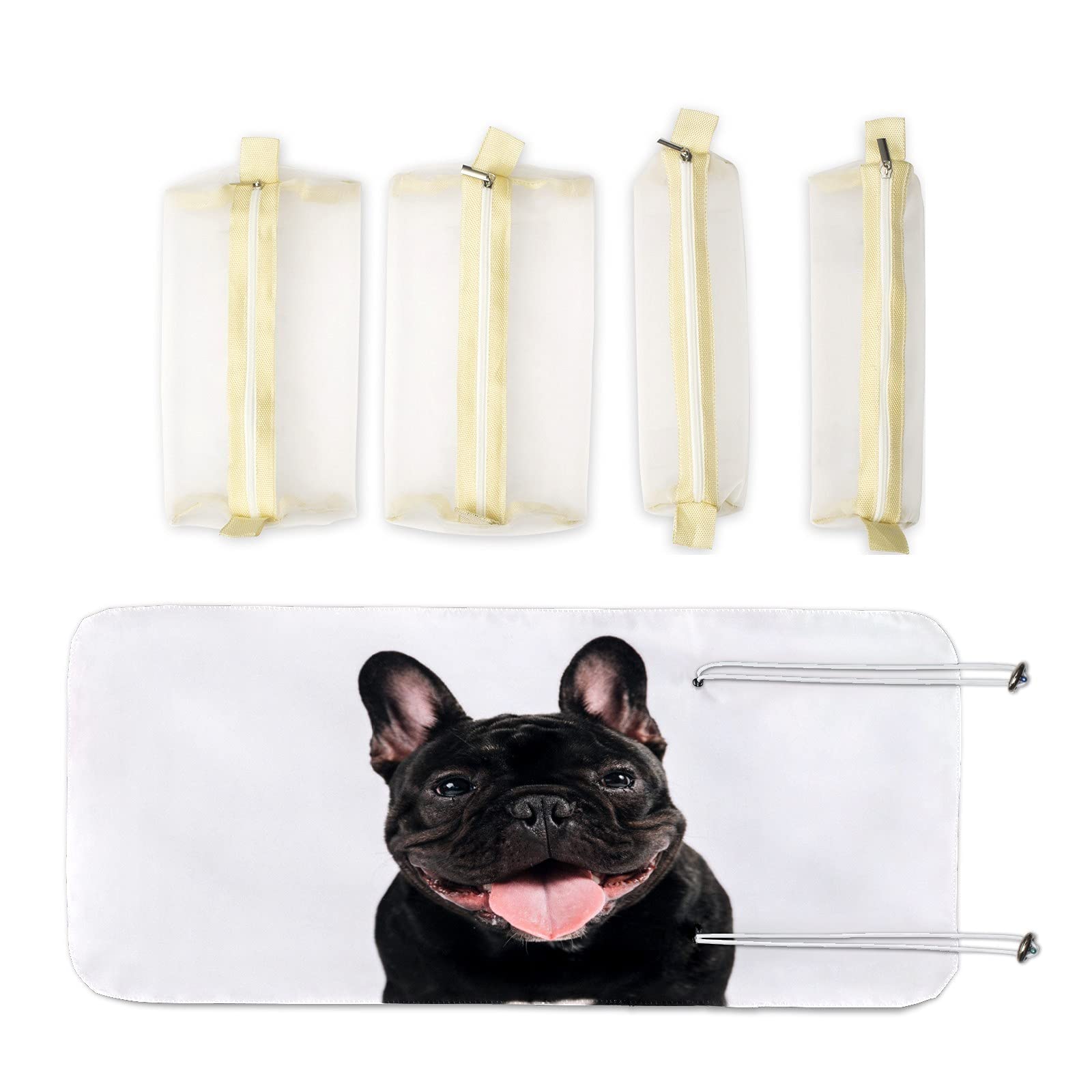 Travel Makeup Bag Organizer - Roll Up Toiletry Case for Cosmetics | Portable Black Bulldog Design | Perfect for Vacation, Gym & Business Trips