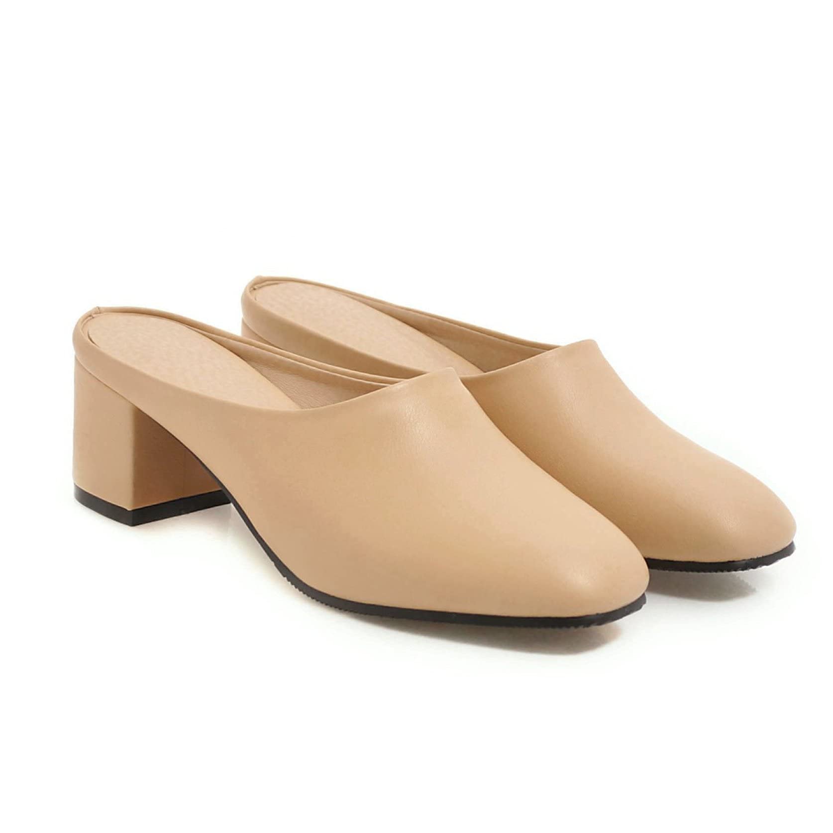 QSCQ Women's Closed Toe Heeled Mules - Chunky Block Mid Heel Pumps - Comfortable Slip On Backless Dress Sandals for Office, Party & Wedding Occasions