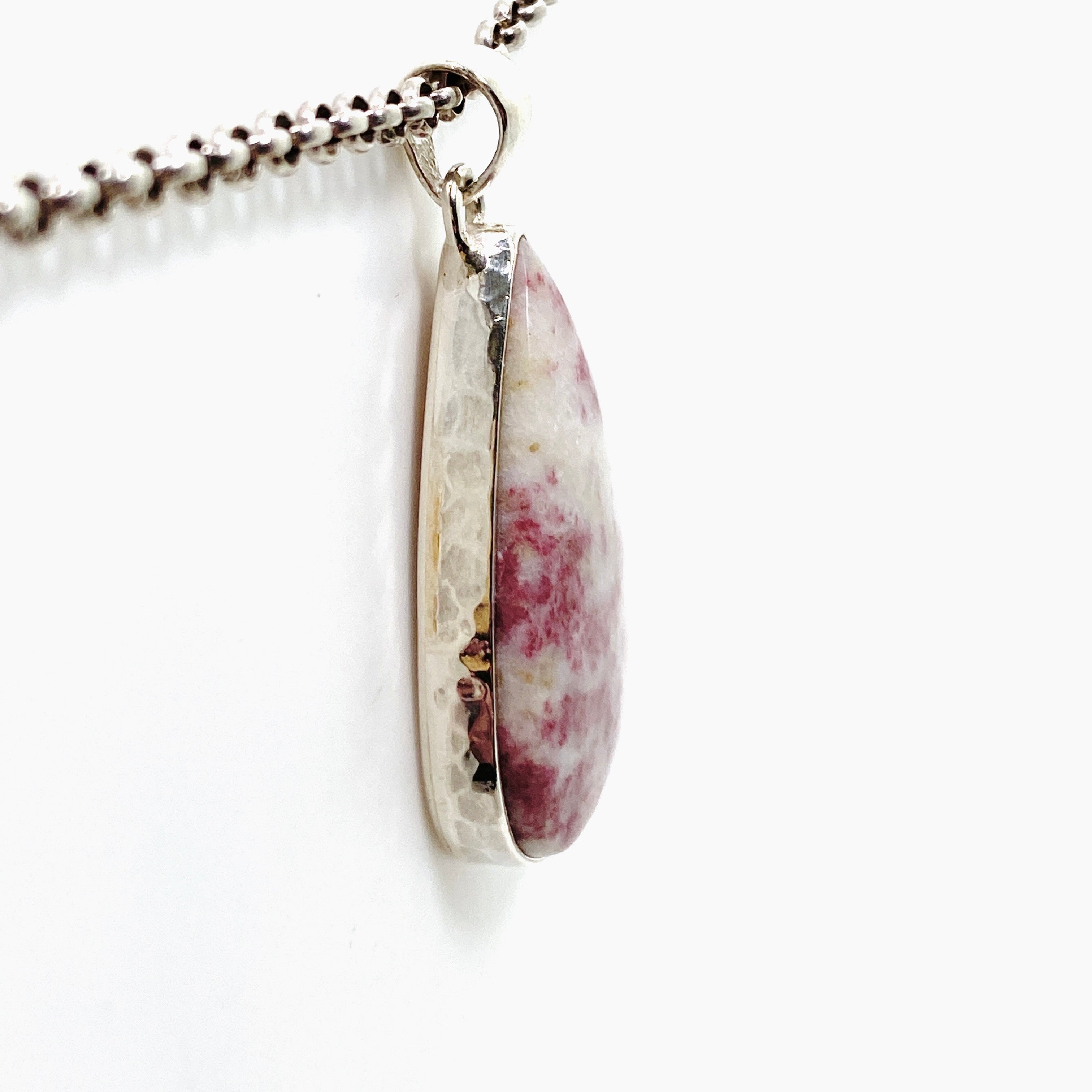 Cinnabar Teardrop Cabochon Pendant in Hammered Silver Setting - KPGJ4749 | Handmade Jewelry for Women, Boho Chic Necklace, Gift for Her | Perfect for Weddings, Parties & Special Occasions