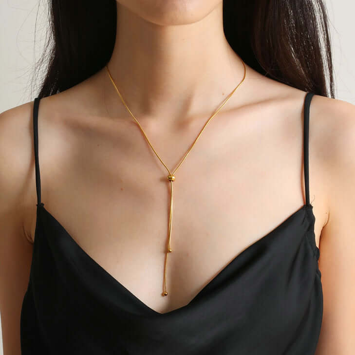 18K Gold Lariat Slider Chain Necklace for Women - Adjustable Length, Dainty & Elegant Jewelry Gift for Her - Perfect for Date Night, Wedding, Anniversary & Special Occasions