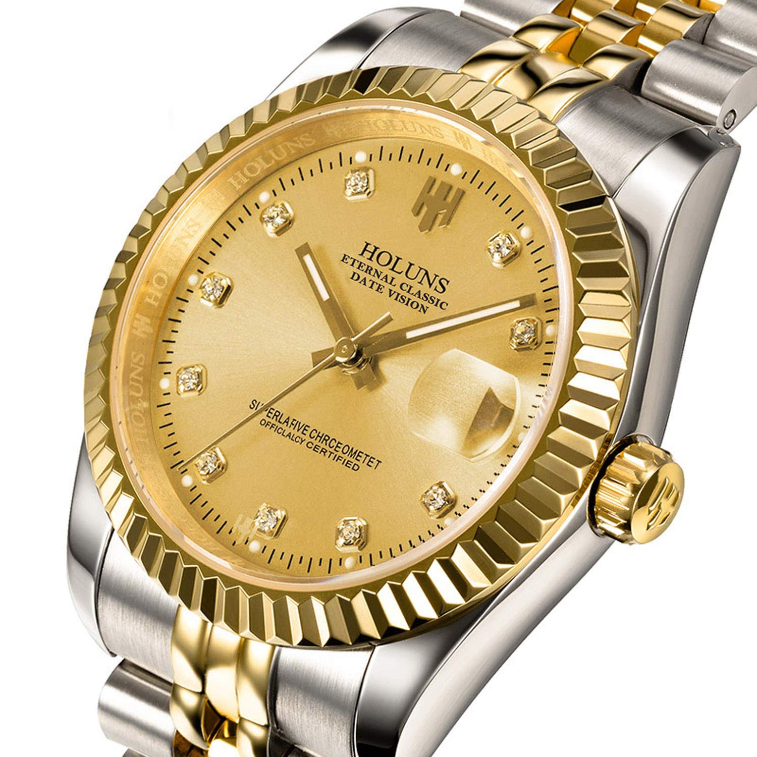 Luxury Men's Automatic Mechanical Watch - 18K Gold Plated Stainless Steel, Self-Winding, Sapphire Crystal Glass, Waterproof Dress Watch for Business & Formal Occasions