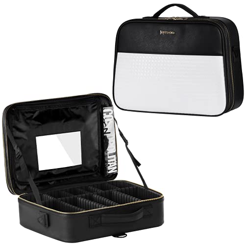 JAZZ GORDON Professional Leather Makeup Train Case - Travel Makeup Organizer Bag with Mirror, Adjustable Dividers & Shoulder Strap | Perfect for Makeup Artists, Cosmetics Storage & On-the-Go Beauty Essentials