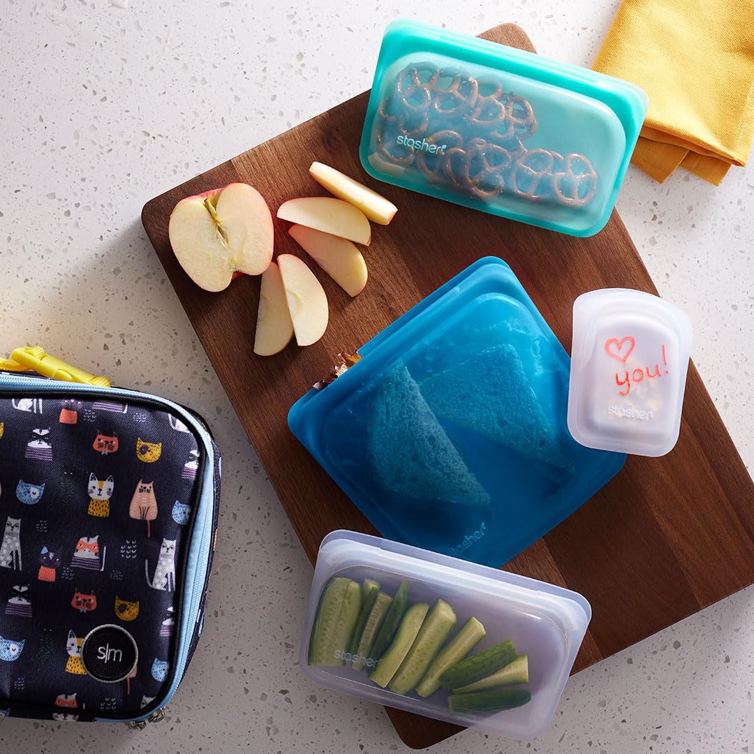 Stasher Premium Silicone Reusable Food Storage Bags 6-Pack (Ocean Blue) | BPA-Free, Leakproof, Dishwasher Safe Eco-Friendly Food Containers | Perfect for Meal Prep, School Lunch, Travel & Camping