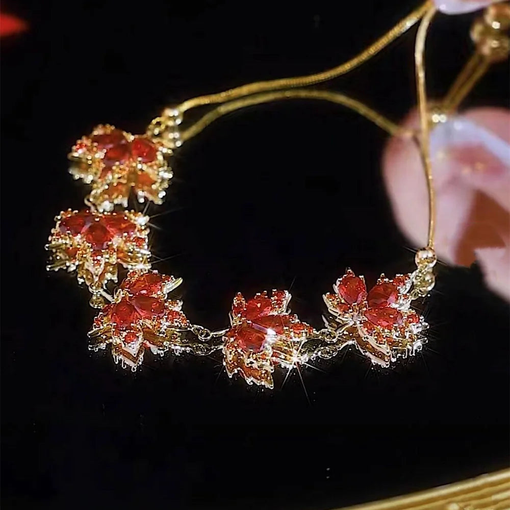 Orange Maple Leaf Bracelet - Handmade Woodland Jewelry for Women, Nature Inspired Leaf Bracelet, Perfect Gift for Hiking & Outdoor Enthusiasts | F5434W
