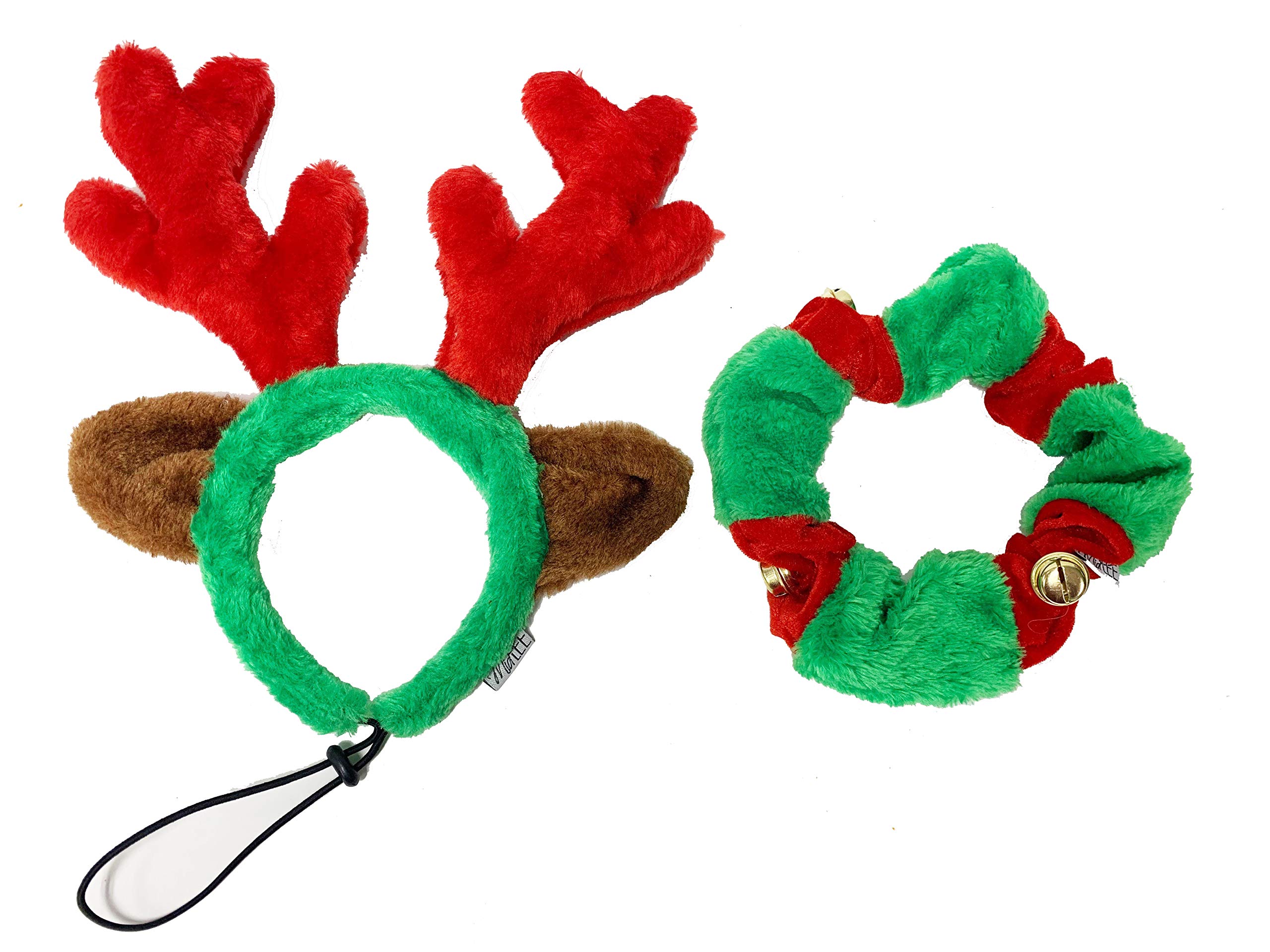 Midlee Reindeer Antlers & Green Red Bell Dog Collar for Large Breeds - Festive Christmas Pet Costume for Holiday Photos & Parties