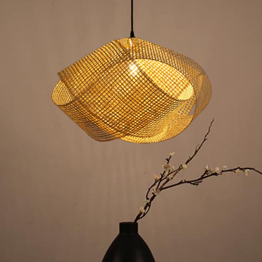 LITFAD Asian Handcrafted Rattan Pendant Light - 19.7