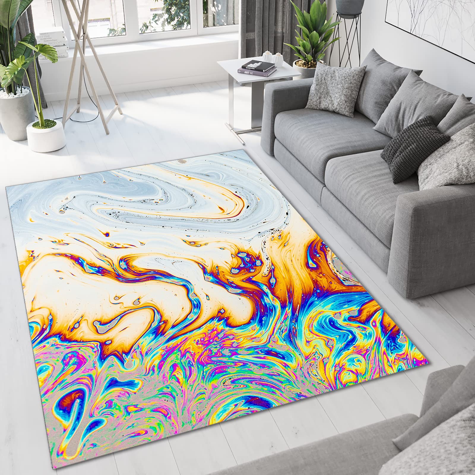Modern Abstract Area Rug - Non-Slip Foldable Contemporary Design for Living Room, Bedroom, Dining Room & Office - Soft & Durable 6x8ft Rug - Perfect for Home Decor, Apartment Styling and Workspace Accents