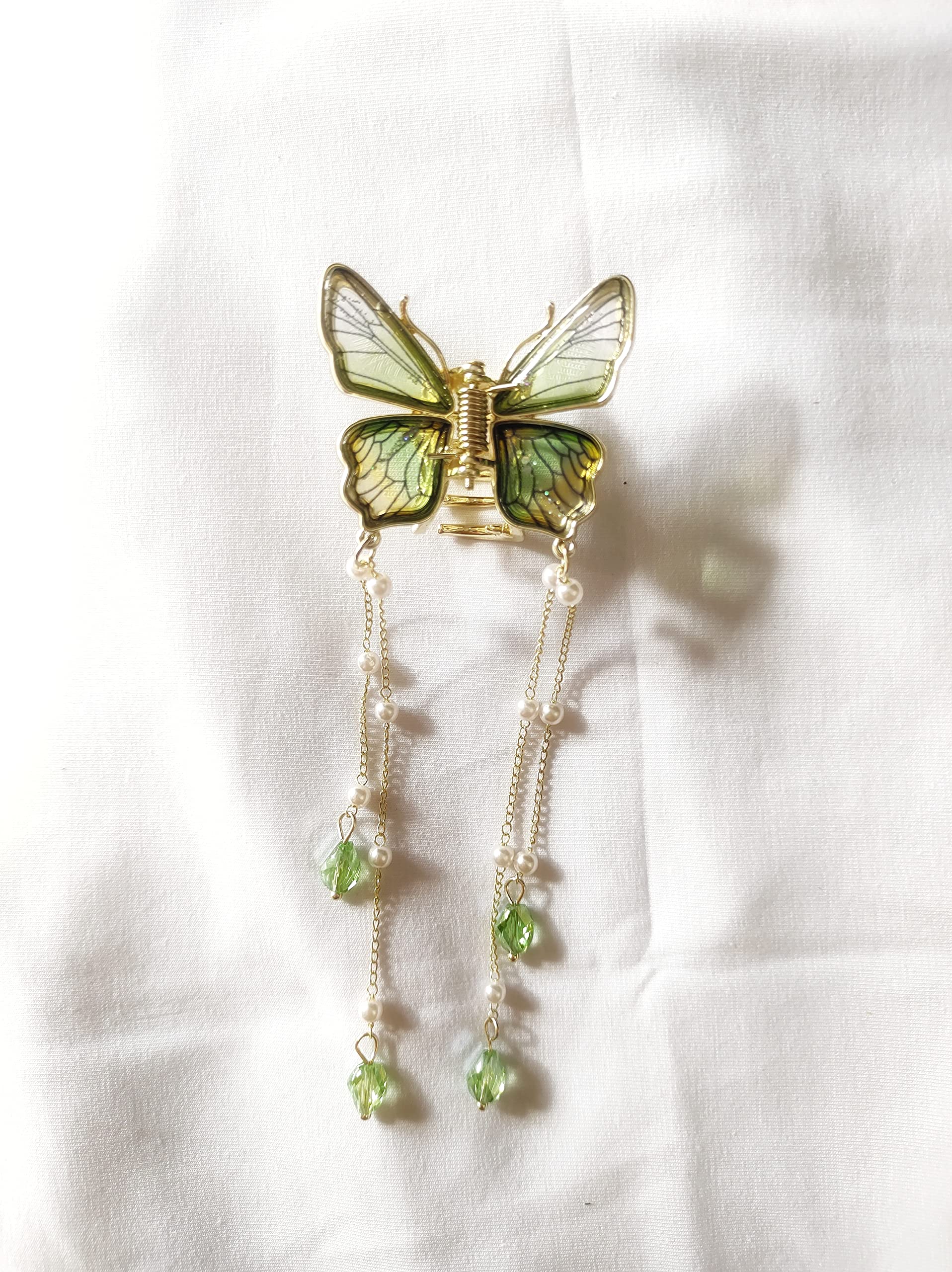 3D Butterfly Hair Claw Clip for Women - Elegant Stone Hair Accessories for Girls & Women, Wedding & Party Hair Clip (Green) - Perfect for Bridal, Prom, and Everyday Styling