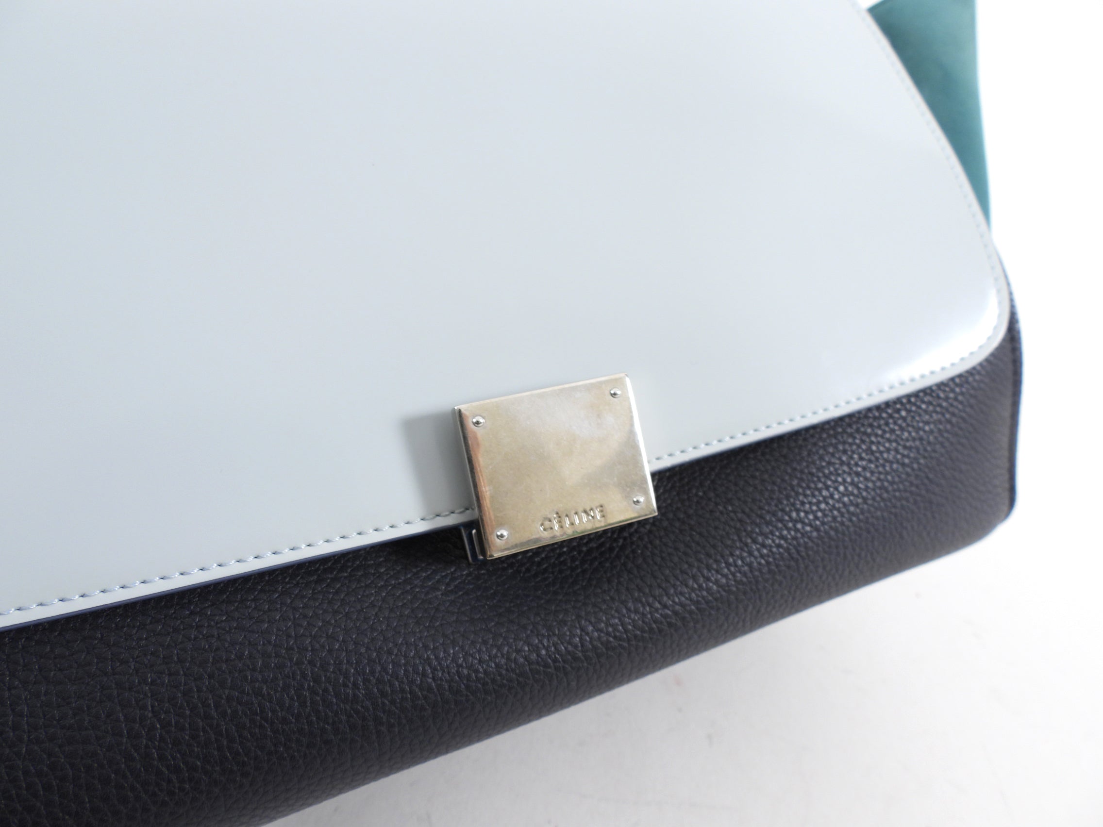 Celine Small Tri-Color Blue Trapeze Handbag with Silver Hardware - Perfect for Work, Travel & Everyday Use