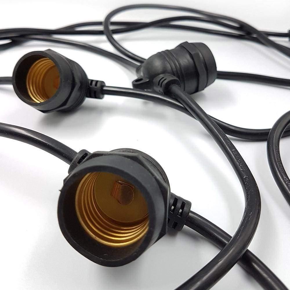 20m Black LED Festoon String Lights with 20 Bulbs - Outdoor/Indoor Decorative Lighting for Patio, Garden, Wedding & Party Decor