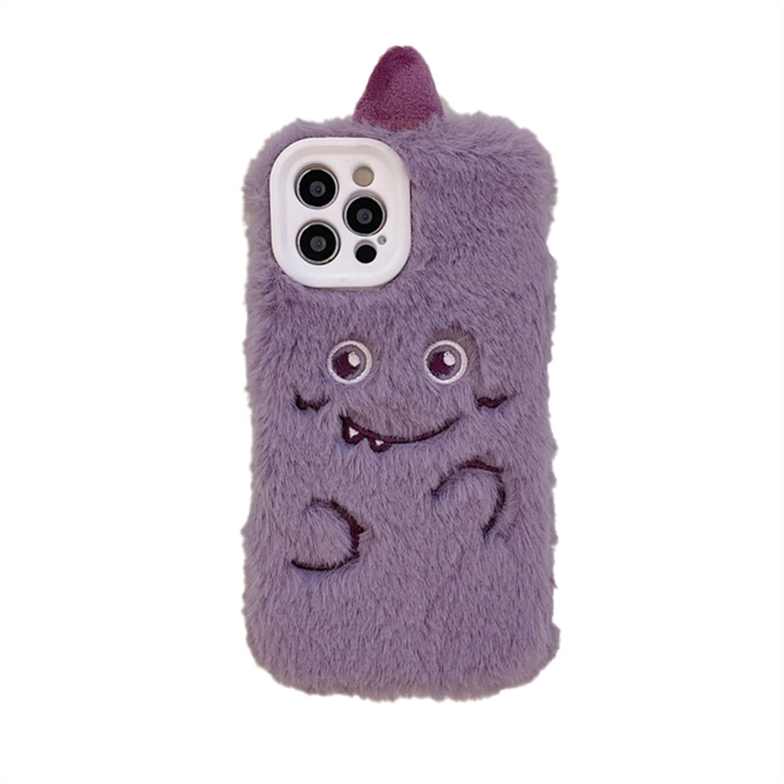 Cute Cartoon Monster Furry Soft Phone Case for iPhone 13 12 11 Pro Max X Xs Max Xr 7 8 Plus - Warm Plush Cover with Hairy Texture (Color B) - Perfect for Winter Protection and Stylish Phone Accessory