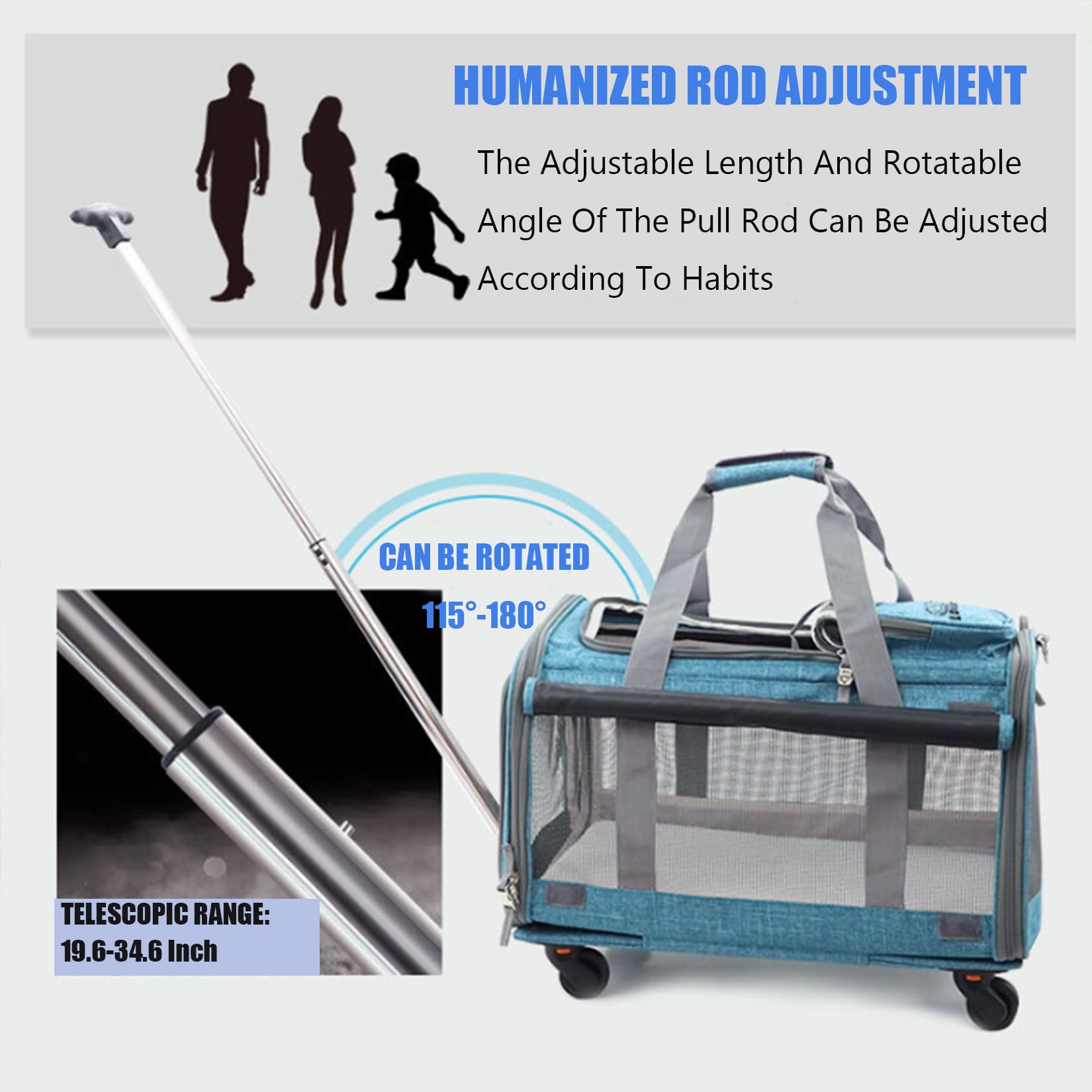 Premium Pet Stroller for Cats & Small Dogs - Detachable Base, Adjustable Handle, Foldable & Breathable Pet Carrier with Wheels - Ideal for Travel, Vet Visits & Outdoor Walks (Blue, Model P719)
