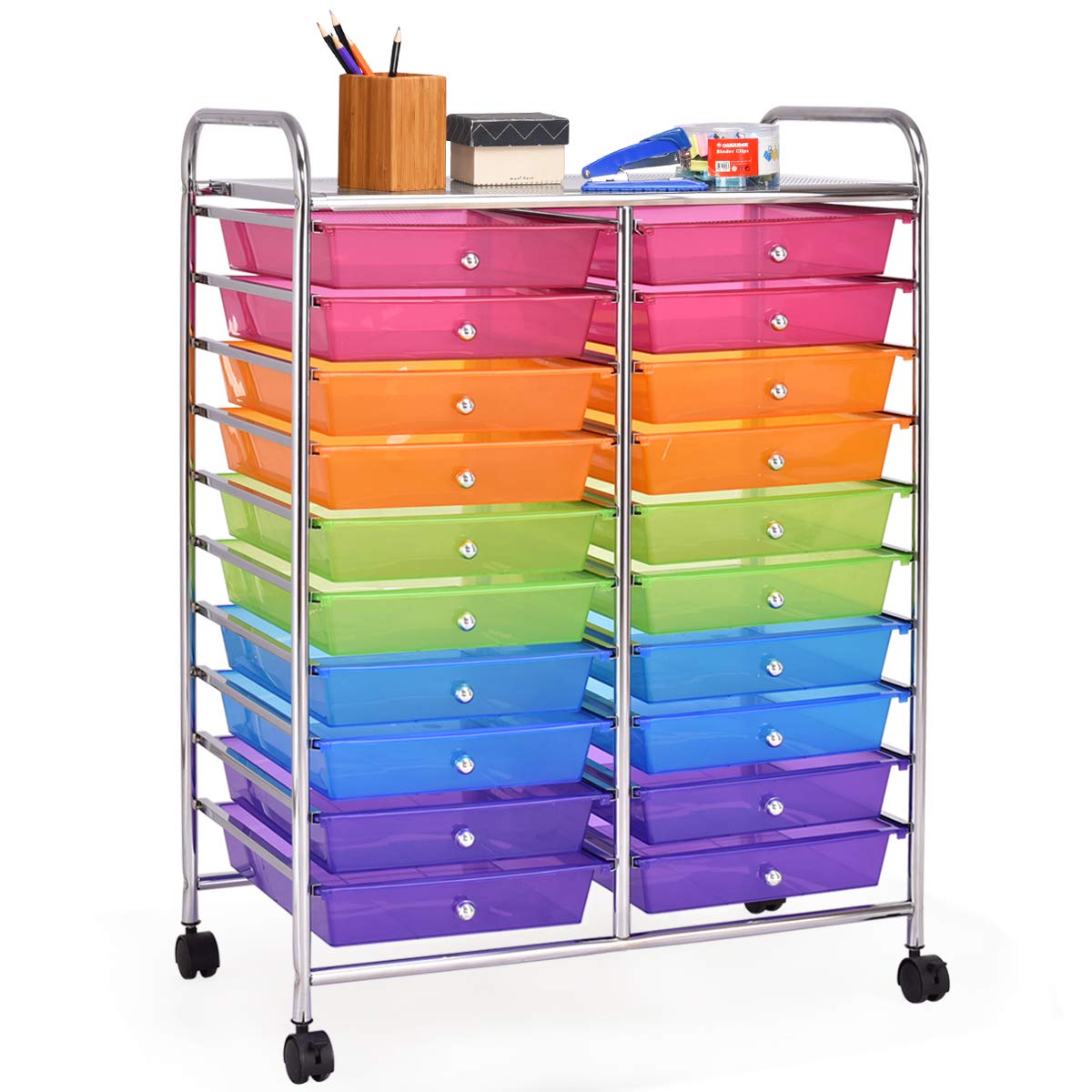 20-Drawer Rolling Storage Cart with Universal Wheels - Multipurpose Mobile Utility Organizer for Classroom, Office, School & Home - Perfect for Craft Supplies, Office Stationery & Home Organization