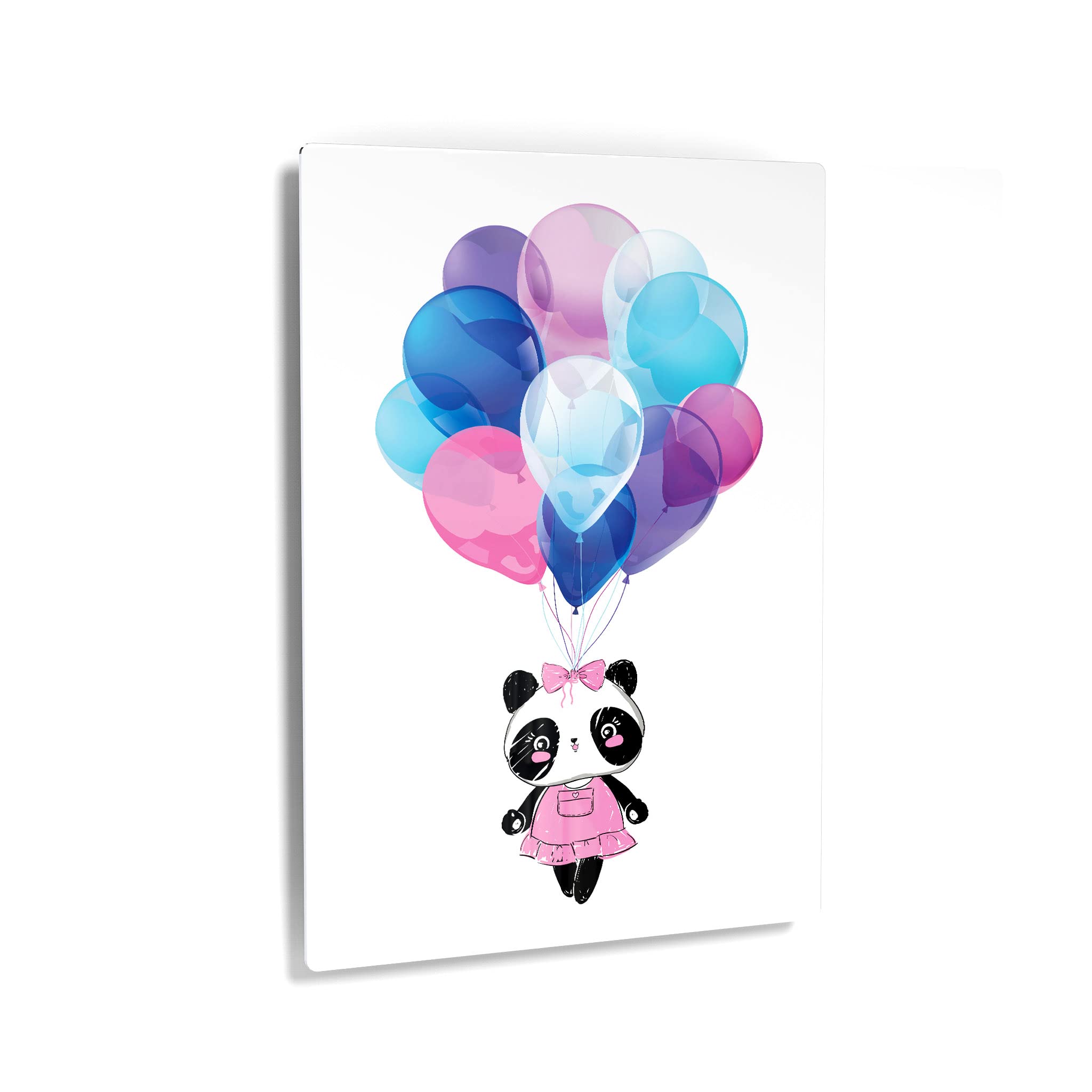 Flying Cute Baby Panda in Pink Dress with Balloons - Metal Wall Art Print for Nursery, Kids Room & Home Decor (24x16 Inch) | Animal Illustration Artwork | Made in USA | Perfect for Baby Showers, Birthday Gifts & Nursery Wall Decor