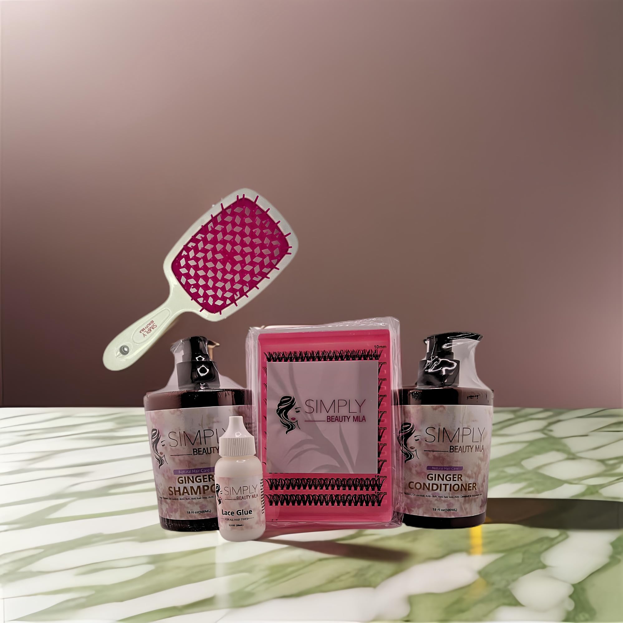 Simply Beauty Ginger Shampoo & Conditioner Set with DIY Lash Extension Kit - Nourishing Hair Care & Professional Eyelash Kit with Pre-Cut Lashes, Lash Glue & Detangler Brush | For Salon-Quality Hair & Lash Treatments at Home