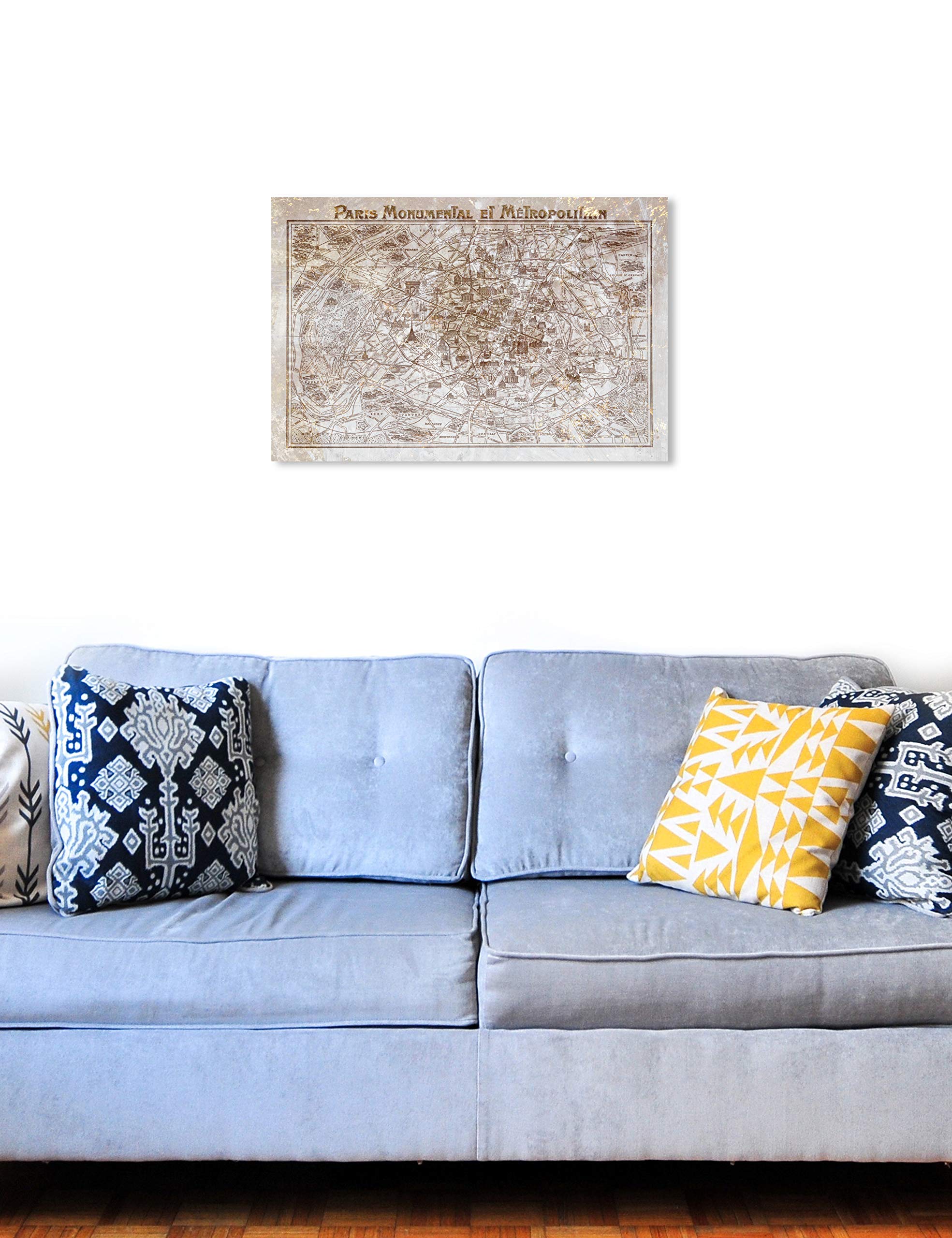 Dusty Paris Map Wall Art Canvas Print - 30