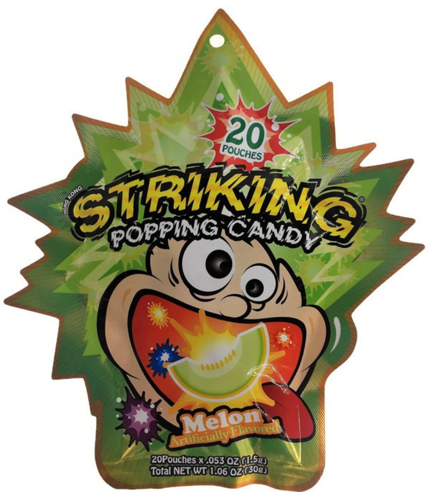 (20 Pouches) Striking Popping Candy - 5 Packs (Melon Flavor) - Fun Party Snack for Kids & Adults - Perfect for Birthdays, Halloween & Movie Nights