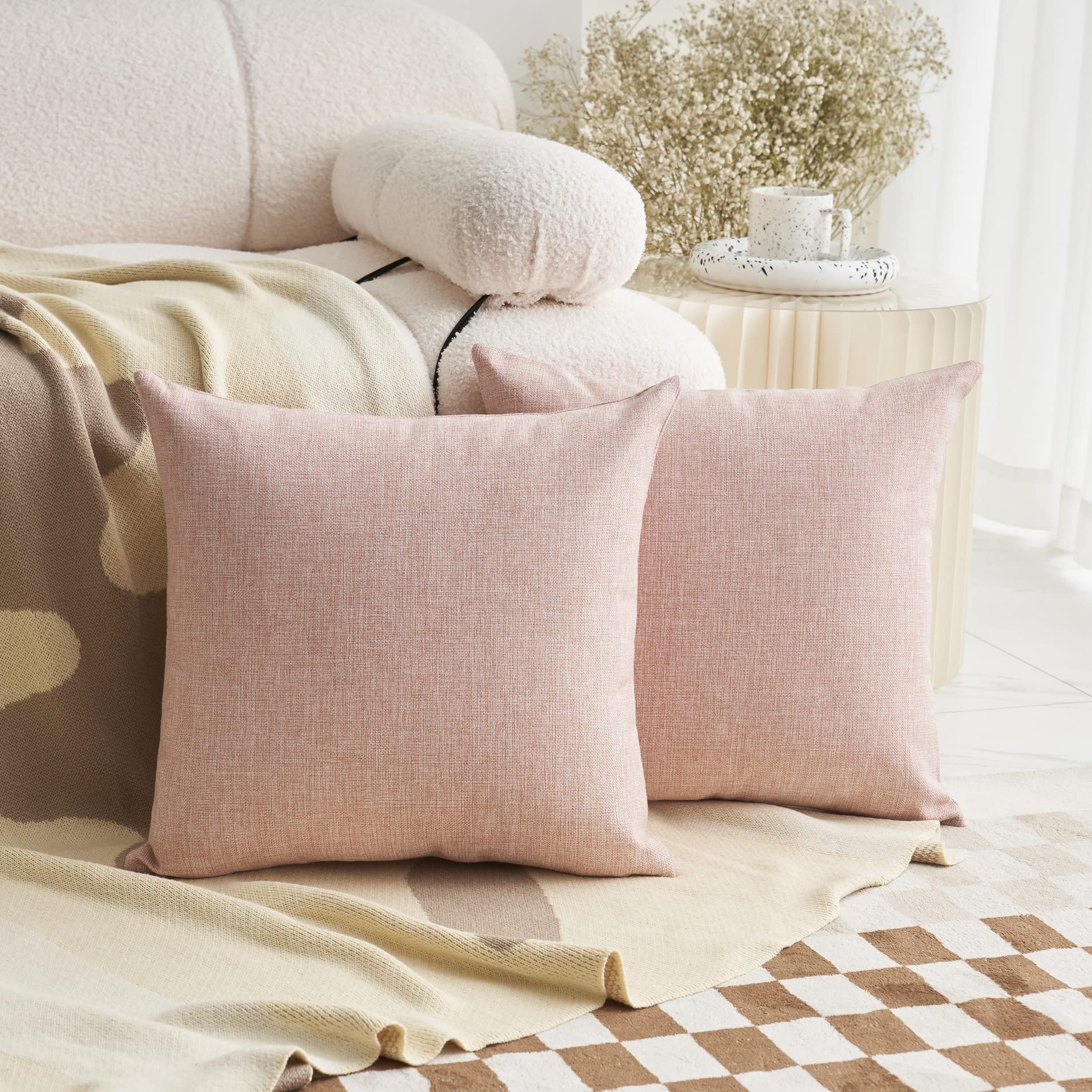 Demetex Pink Decorative Pillow Covers 18x18 Inch Set of 2 - Soft Throw Pillow Cases for Sofa, Bed, Couch, Living Room & Bedroom Decor - Perfect for Home Styling and Cozy Comfort