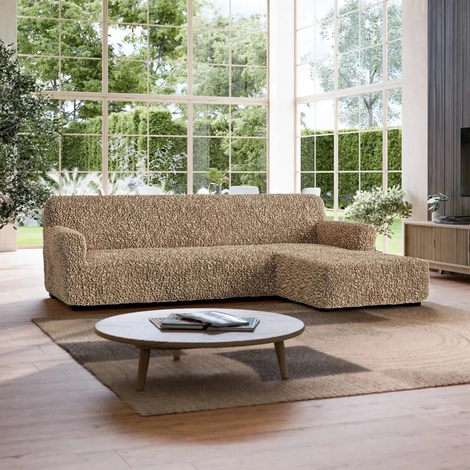 L Shaped Sofa Slipcover Right Chaise - Premium Fuco Cotton Stretchable Couch Cover - Perfect for Living Room, Sectional Sofa Protection & Home Decor