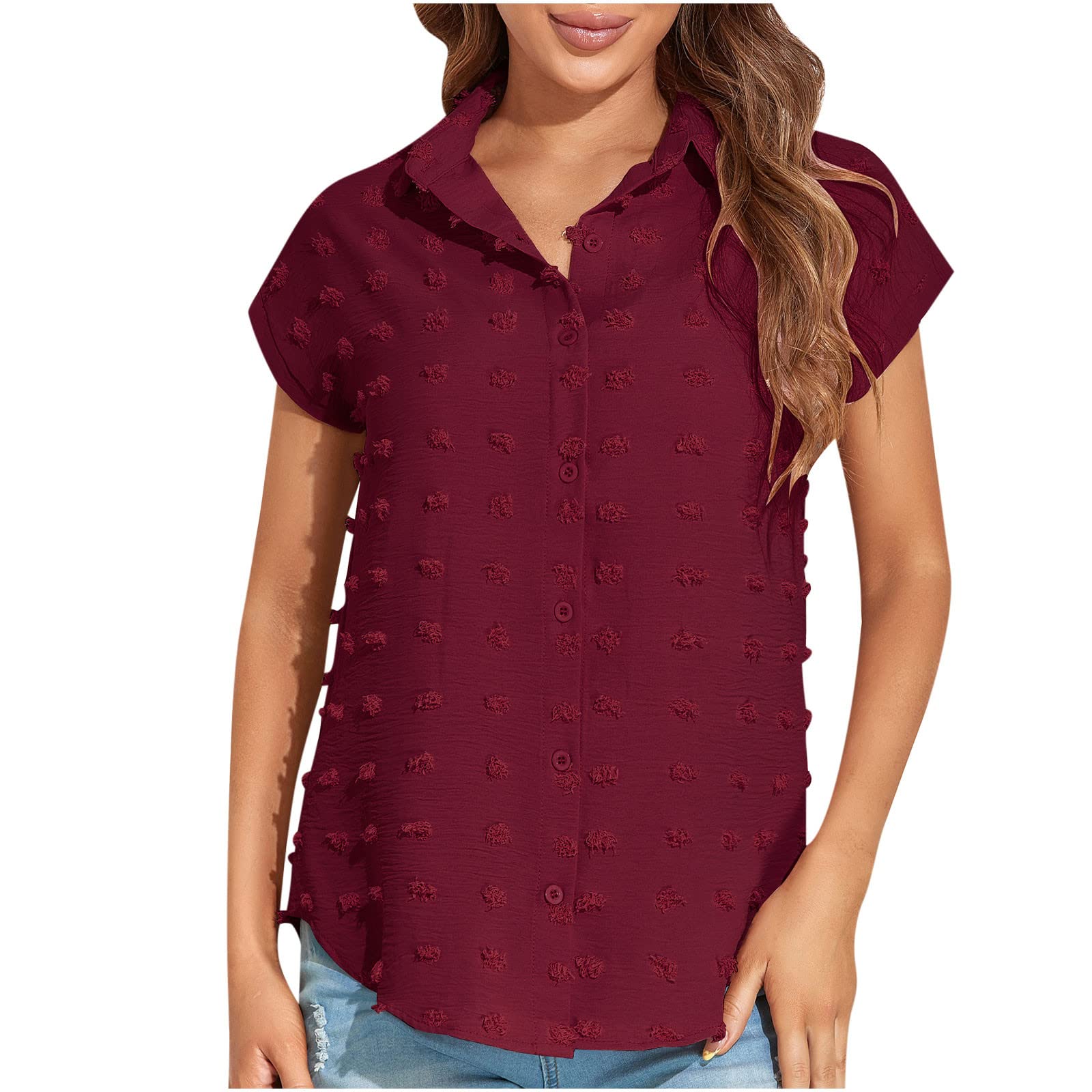 Women's Summer Workout Tops - Sexy Casual Chiffon Short Sleeve Button Cardigan Blouse for Yoga, Gym & Everyday Wear