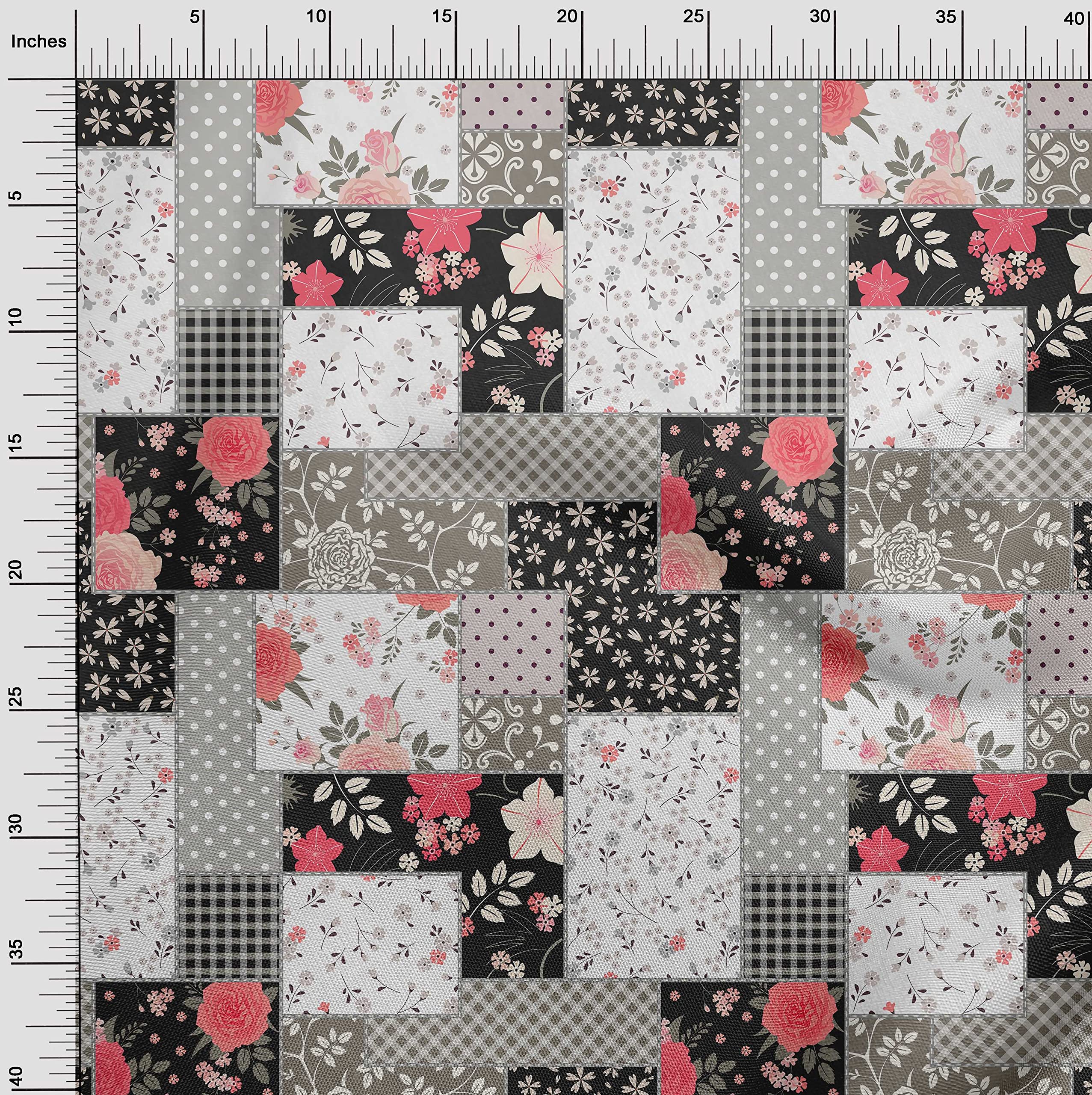 oneOone Viscose Chiffon Fabric - Black Asian Floral Print Dress Material by The Yard (42 Inch Wide) | Perfect for DIY Dresses, Skirts & Home Decor Projects