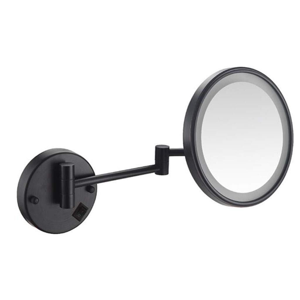 8 Inch Round Vanity Mirror with LED Lights - Wall Mount Makeup Mirror for Bathroom & Bedroom, Extendable Cosmetic Mirror with Hardwired Connection, Black (10x Magnification) - Perfect for Makeup Application, Shaving & Grooming