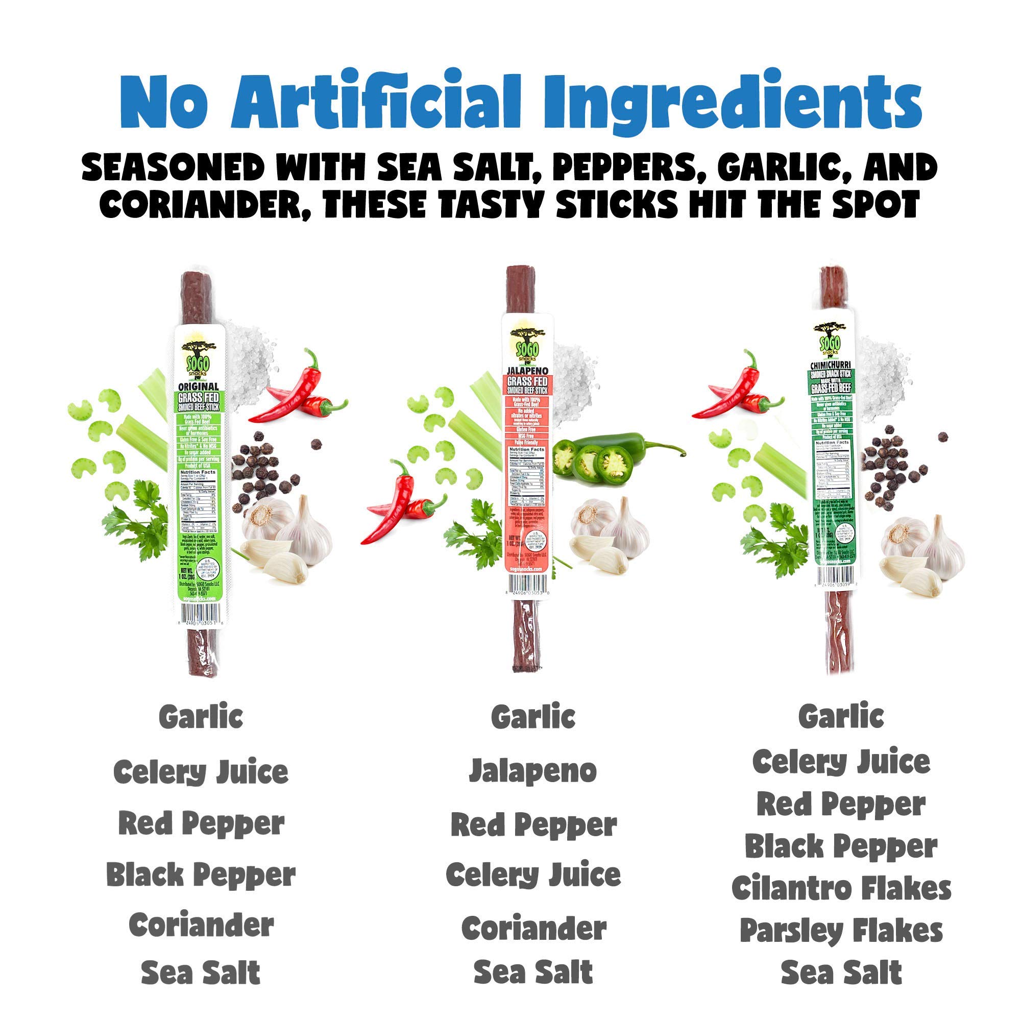 Sugar-Free Beef Jerky Variety Pack - 72 Count (24 Original, 24 Chimichurri, 24 Jalapeno) | 100% Grass-Fed, Non-GMO, High Protein, Low Calorie | Paleo, Keto & Whole30 Approved | No Nitrates, Gluten, Soy, MSG, Dairy or Nuts | Perfect for Hiking, Travel & Healthy On-the-Go Snacking