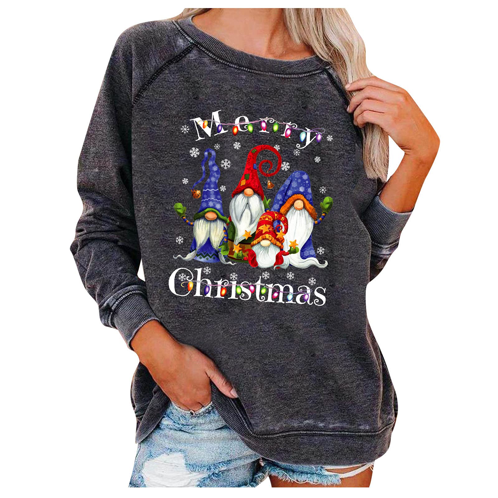 Ussuma Women's Christmas Pullover Sweatshirt - Cute Graphic Long Sleeve Lightweight Top | Holiday Gift for Her | Perfect for Christmas Parties & Cozy Winter Outfits
