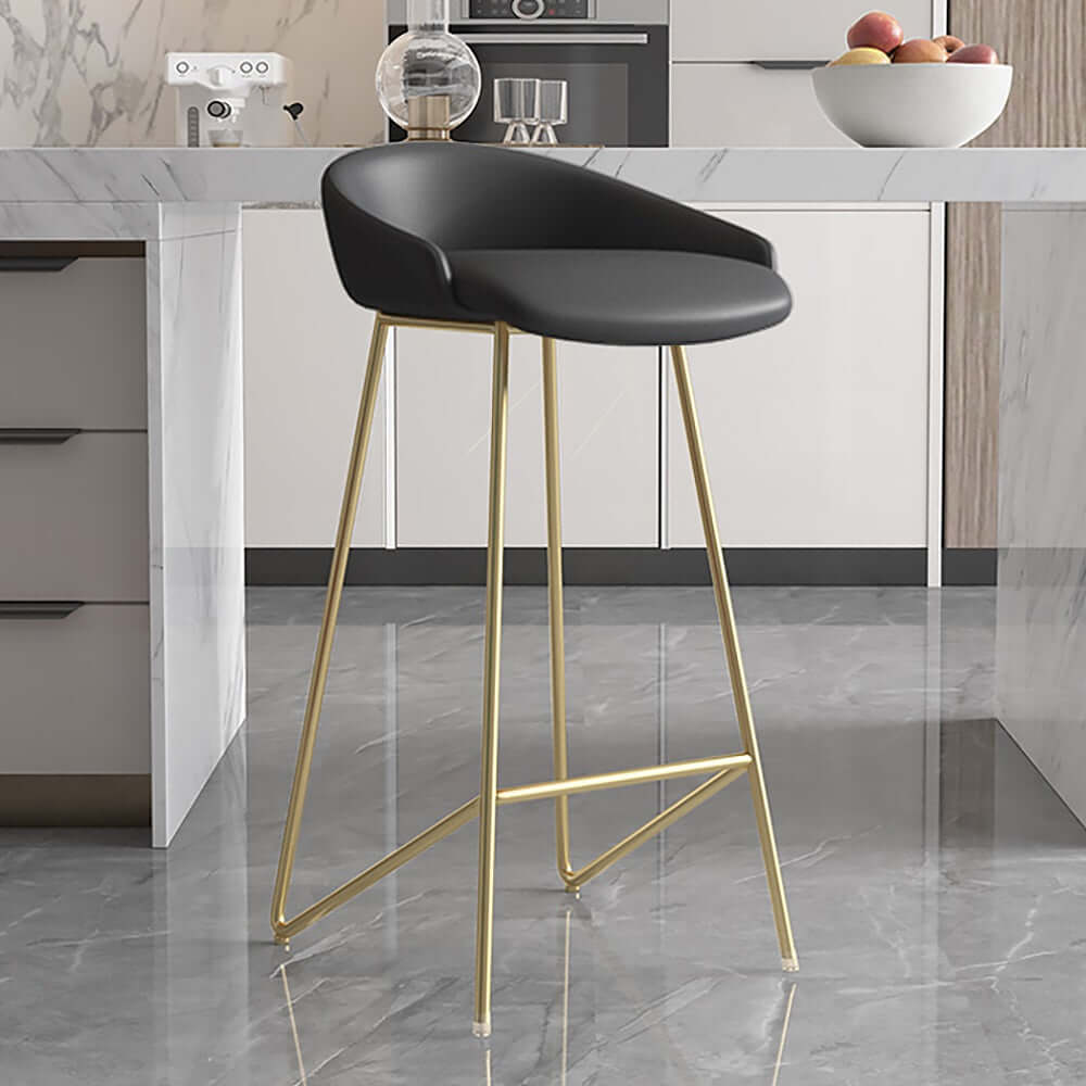 Modern PU Leather Bar Stool with Gold Finish & Footrest - Comfortable Counter Height Bar Chair for Kitchen Island, Dining Room & Home Bar