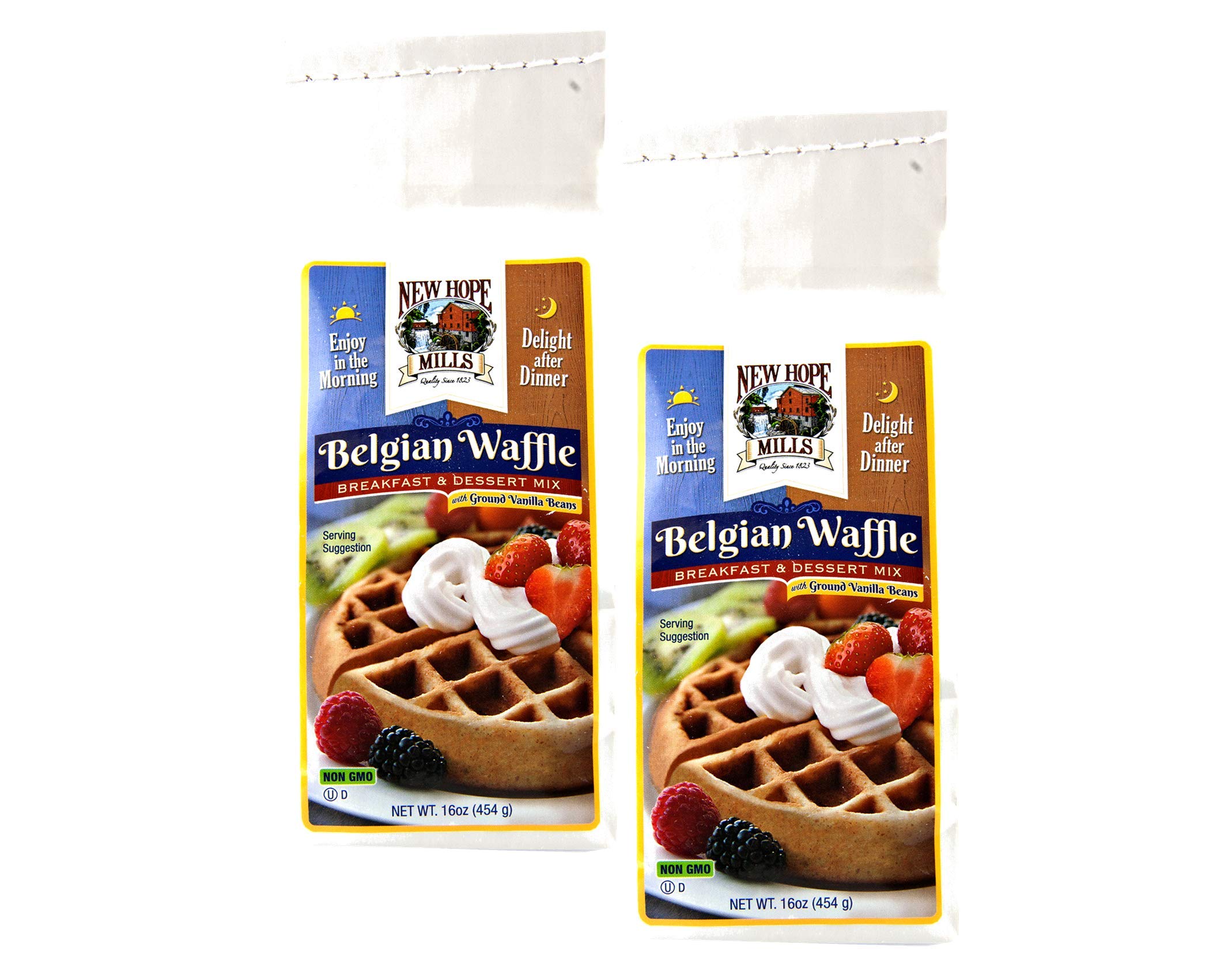 New Hope Mills Non-GMO Belgian Waffle Mix - Authentic Flavor - 16oz (2 Pack) - Perfect for Breakfast, Brunch & Family Gatherings