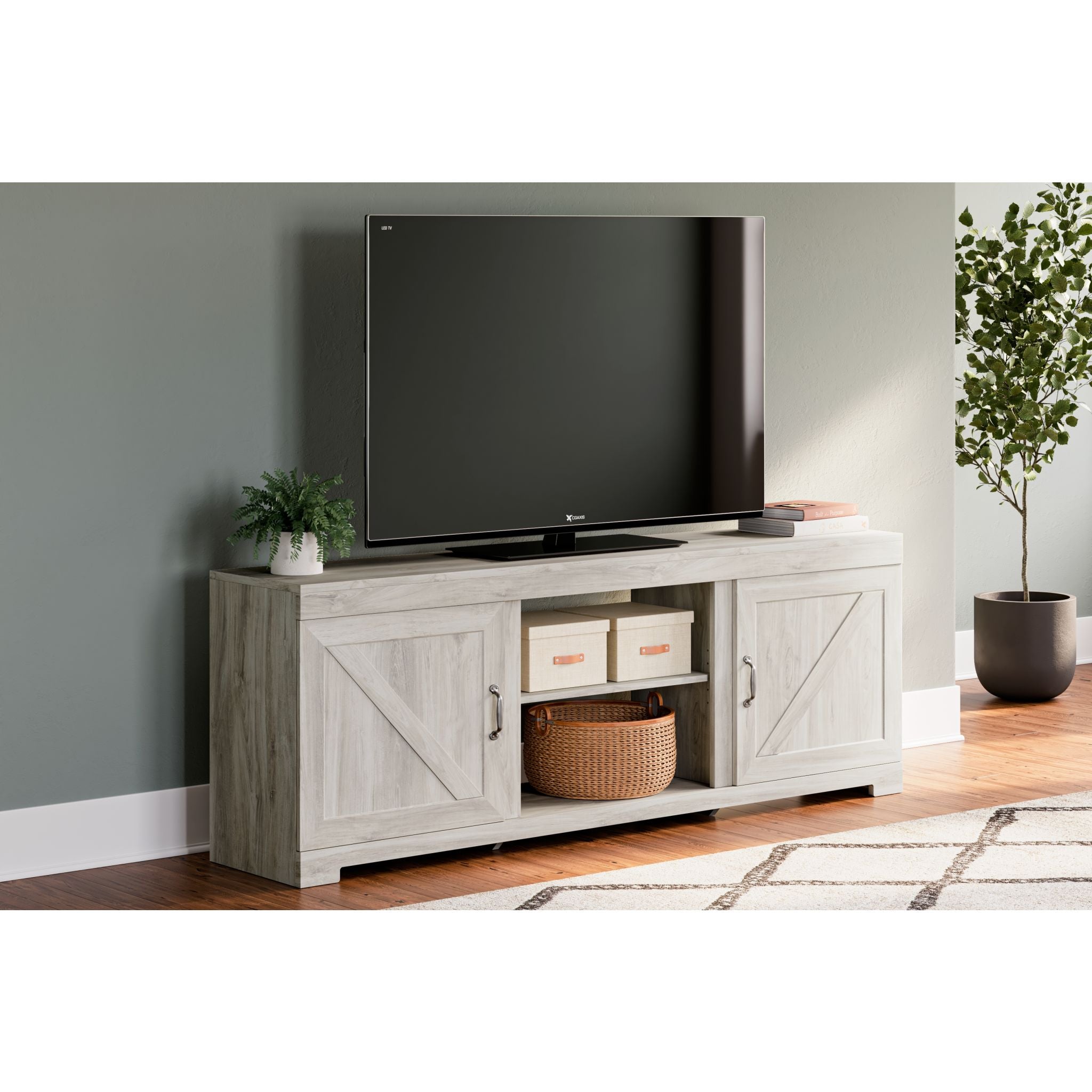 Bellaby TV Stand - Whitewash Finish, Modern Entertainment Center for Living Room, Bedroom & Home Theater Setup