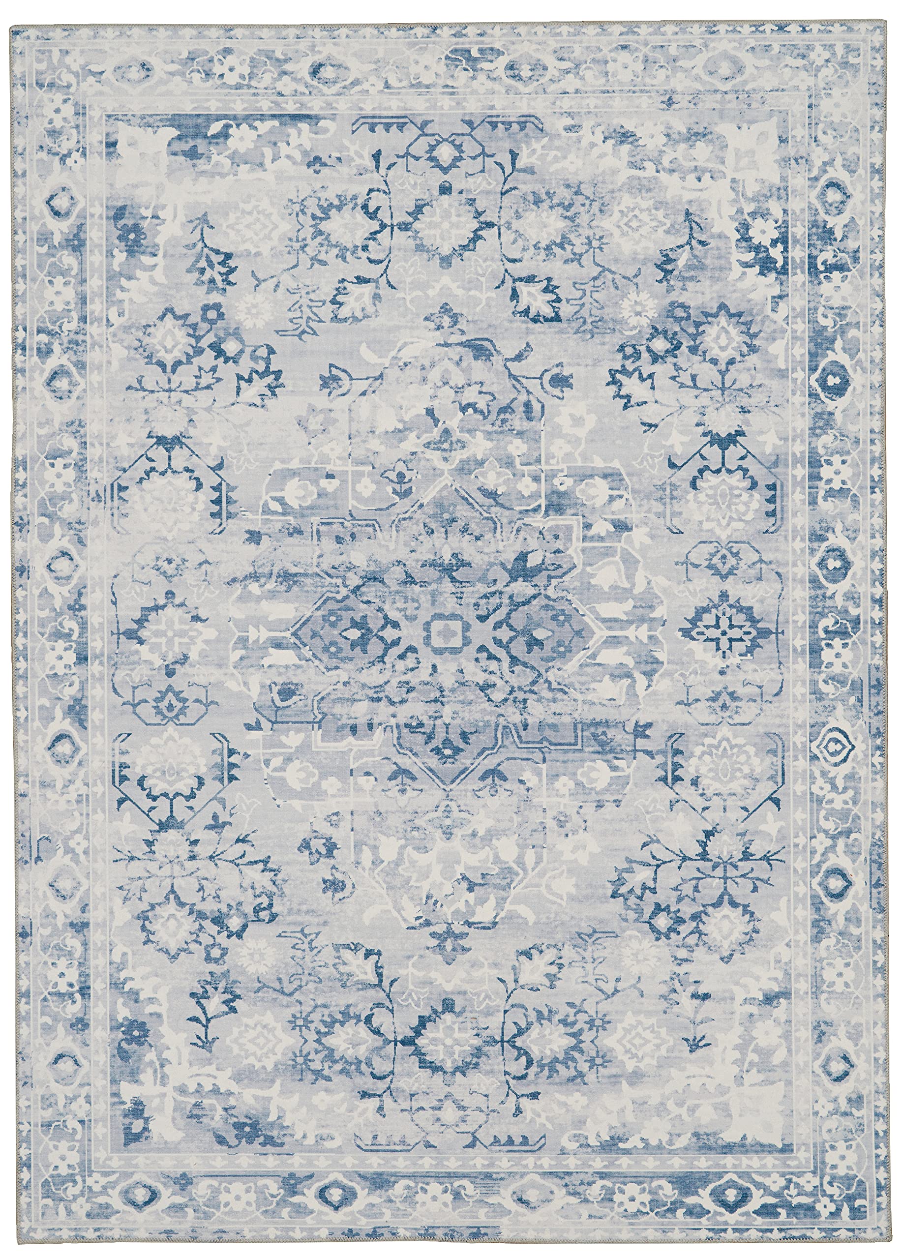Linon Home Decor Washable Area Rug 5' x 7' - Grey & Ivory Klinch Pattern, Soft & Durable for Living Room, Bedroom, Office | Easy to Clean Indoor Floor Mat