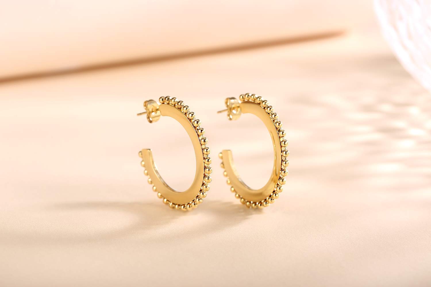 Chunky Thick Gold Hoop Earrings for Women - Hypoallergenic Stainless Steel Dangle Hoops - Medium Size Open Hoop Earrings for Sensitive Ears - Perfect for Parties, Weddings & Everyday Wear