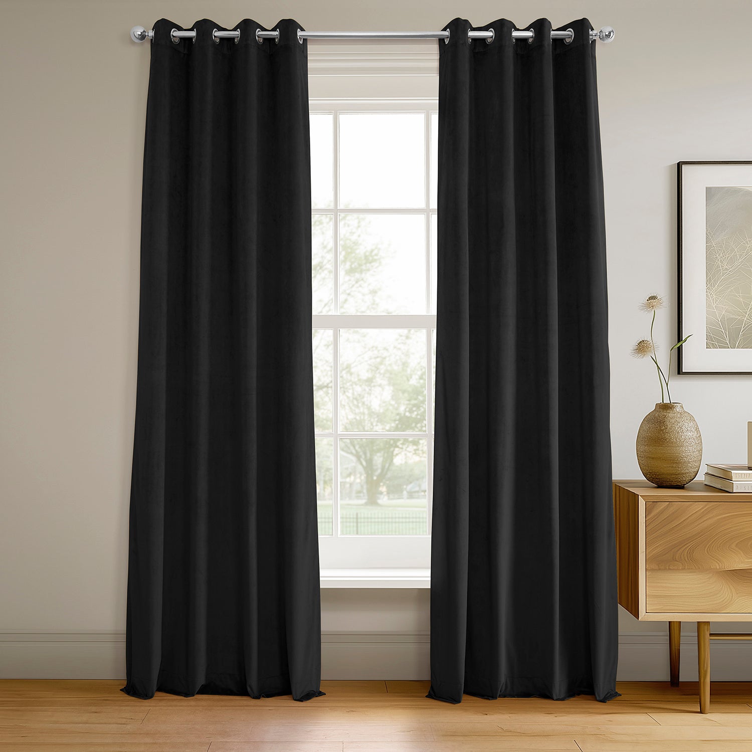 Premium Blackout Curtains with Grommet Top - Soft Velvet Fabric for Complete Darkness & Noise Reduction - Ideal for Bedroom, Living Room & Home Theater