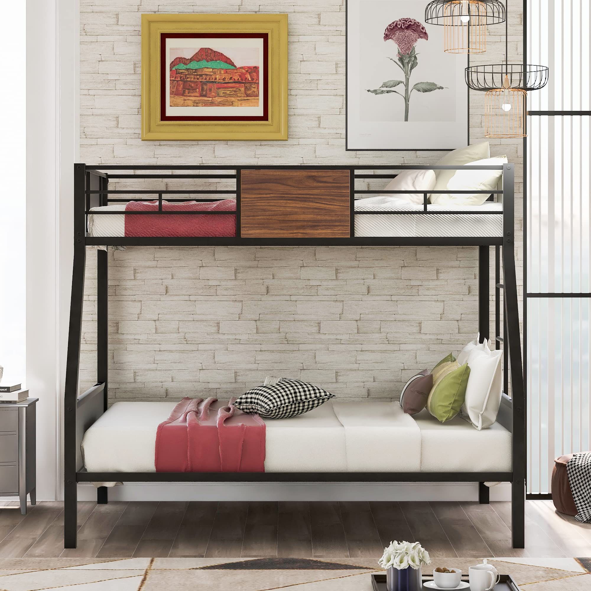 Modern Twin-Over-Full Steel Bunk Bed with Safety Rail & Ladder for Kids, Teens & Adults - Perfect for Bedrooms & Dorms